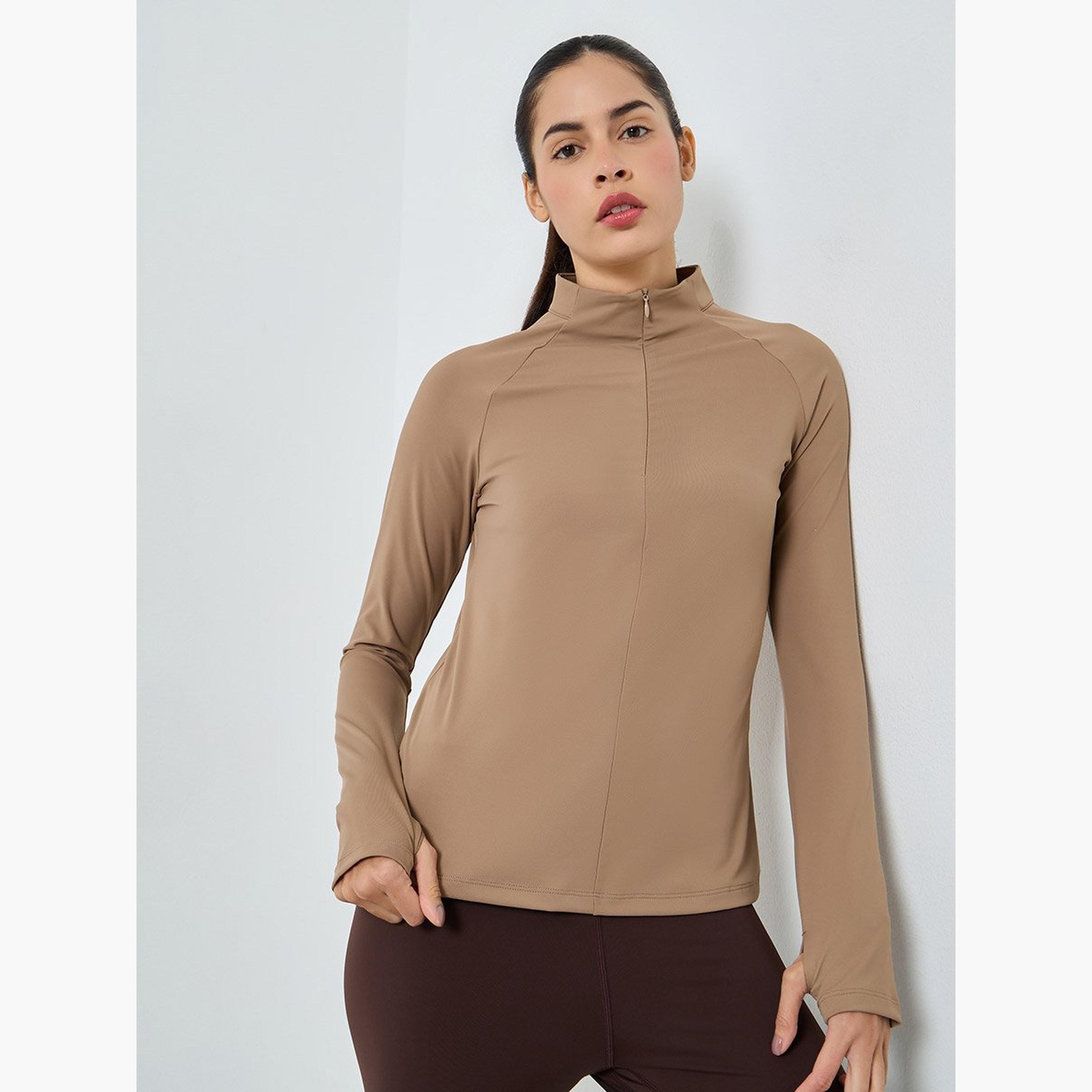 Styli Half Zip Up Hidden Zipper Long Sleeves Top-women-clothing-sportswearandactivewear-tshirtsandvests-image-1