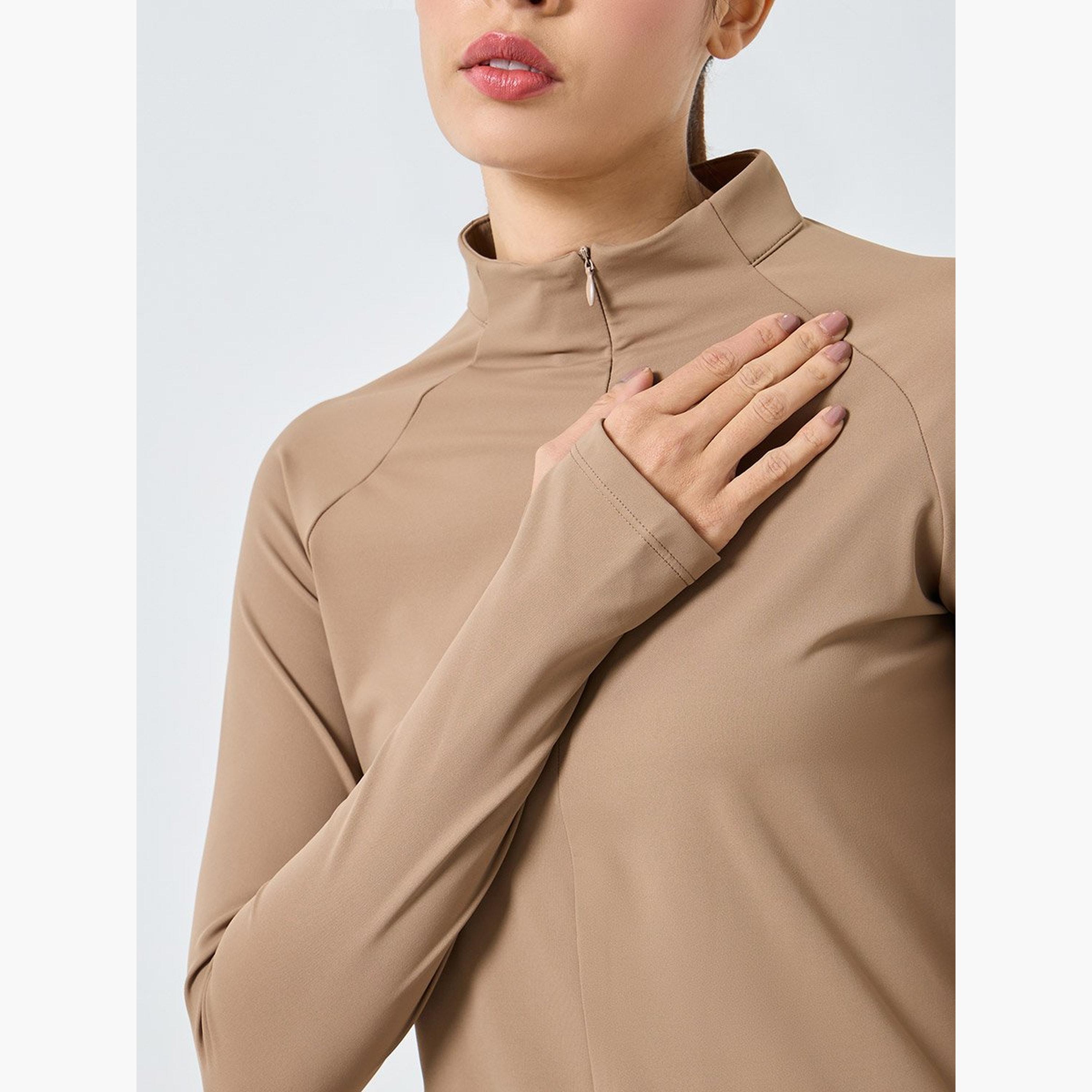 Styli Half Zip Up Hidden Zipper Long Sleeves Top-women-clothing-sportswearandactivewear-tshirtsandvests-image-3