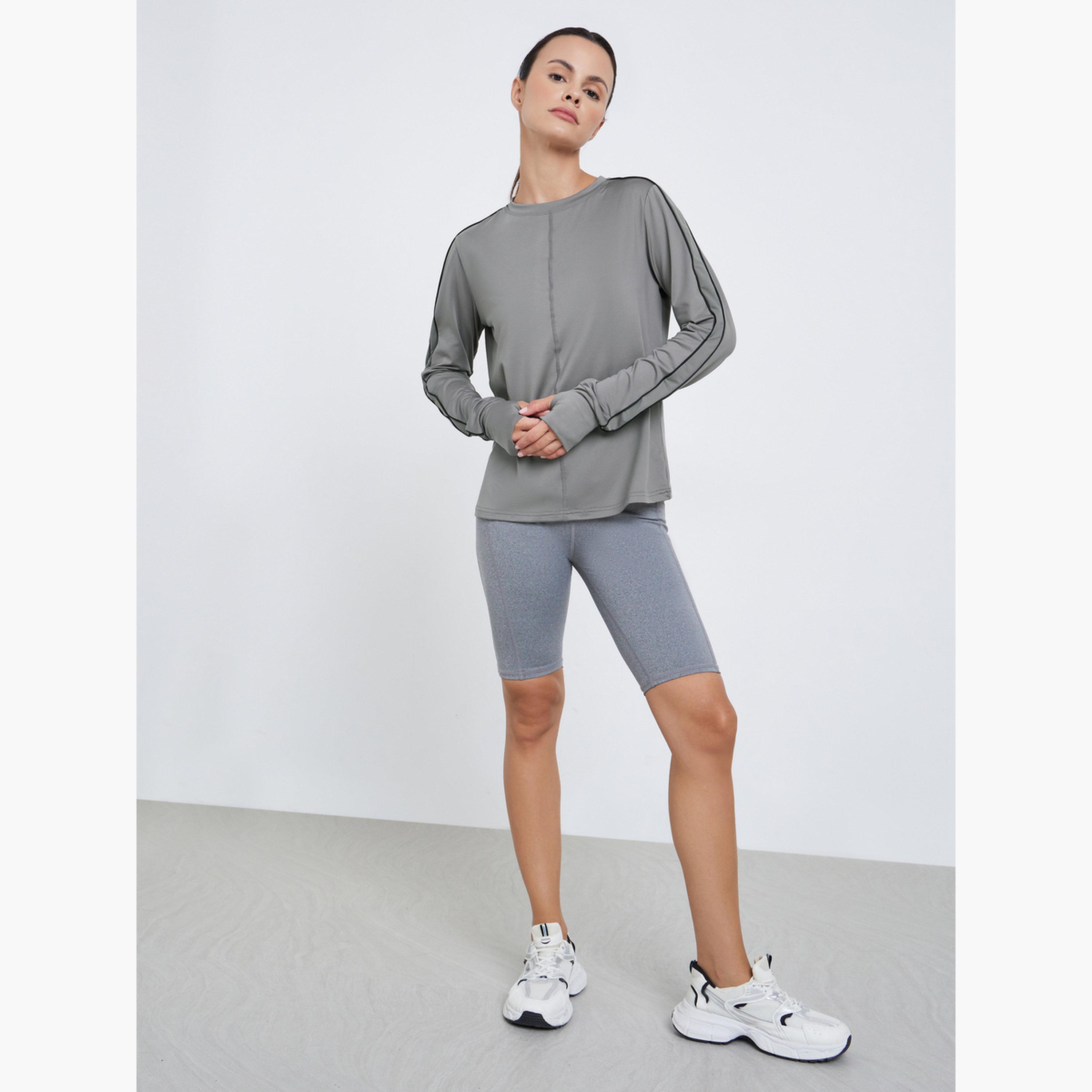 ستايلي - بلوزة بأكمام طويلة ومزينة بخطوط مزدوجة للنساء-women-clothing-sportswearandactivewear-tshirtsandvests-image-2