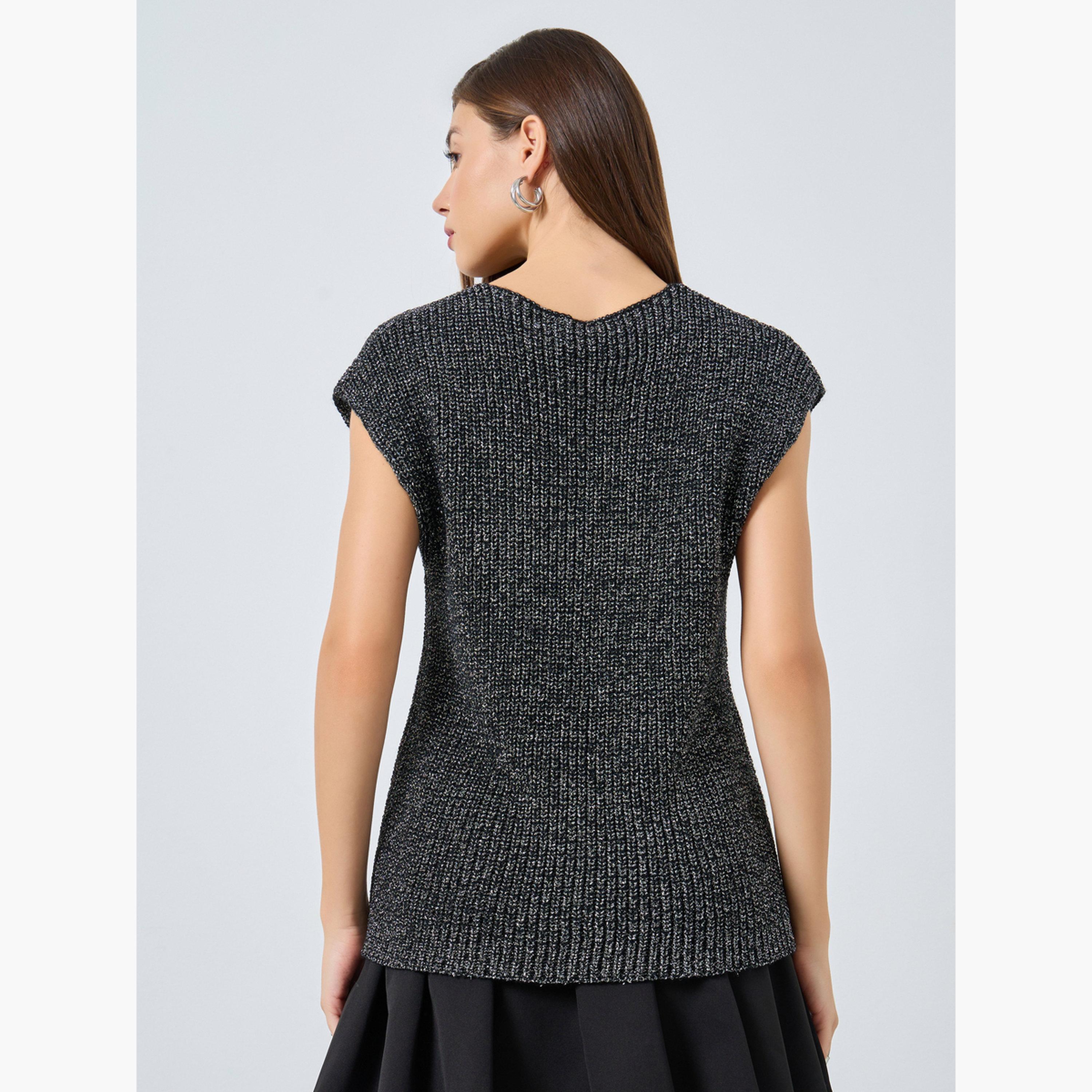 ستايلي - سترة سوداء محبوكة سميكة بدون أكمام-women-clothing-tshirts-image-5