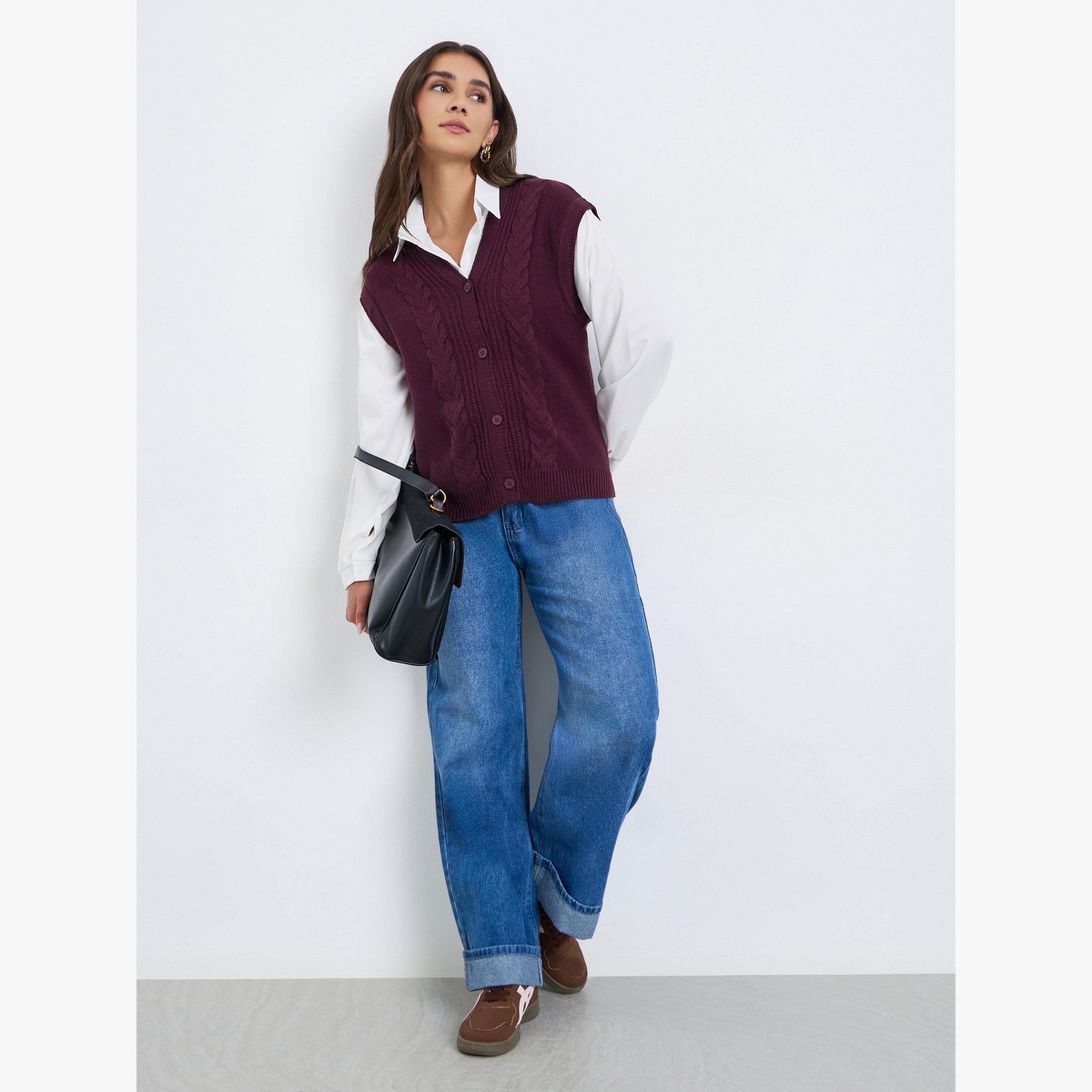 سترة بتفاصيل محبوكة بضفائر-women-clothing-cardigansandjumpers-jumpers-image-2