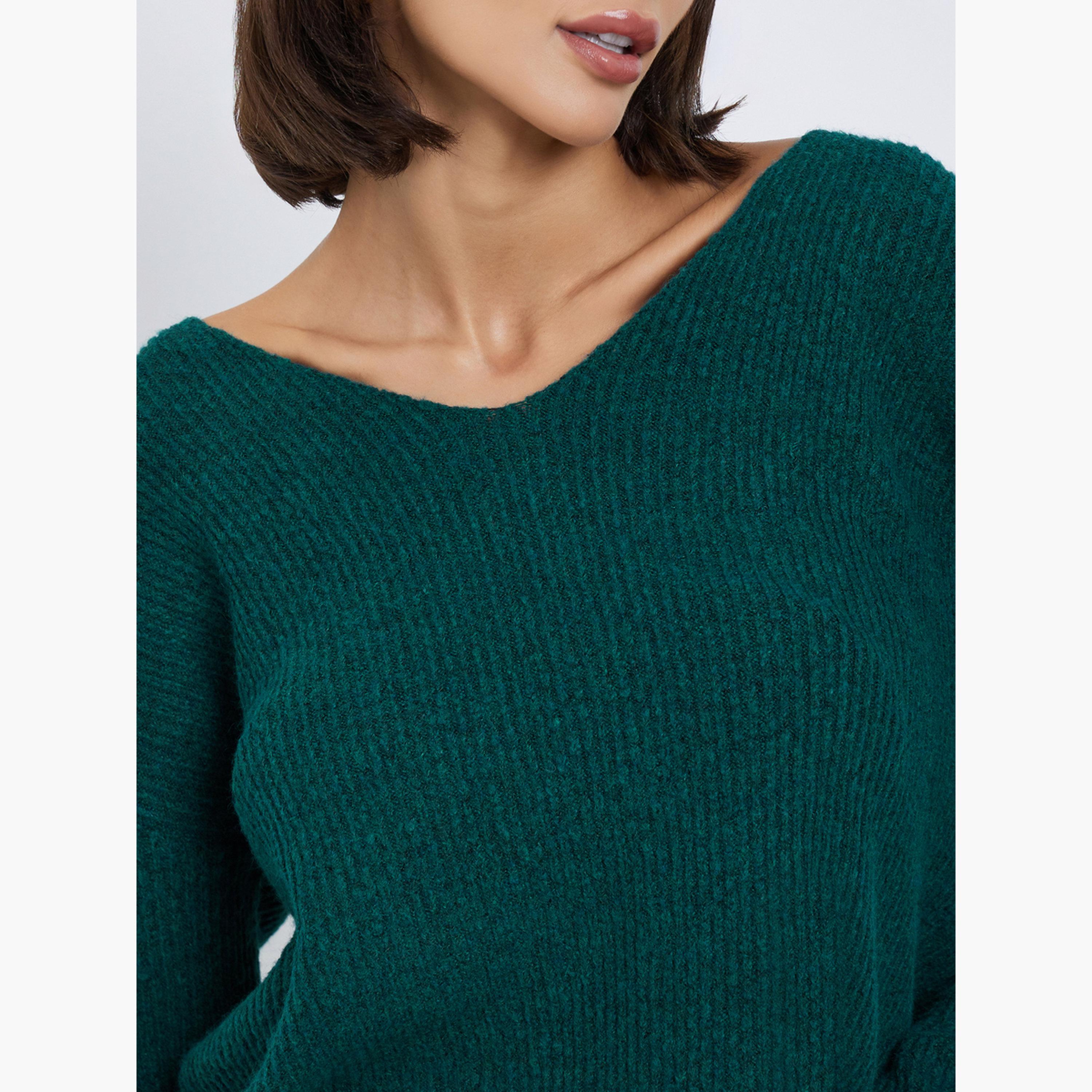 Styli Women V Neck Oversized Knit Sweater and Pants Co-Ords-women-clothing-coordsets-image-4