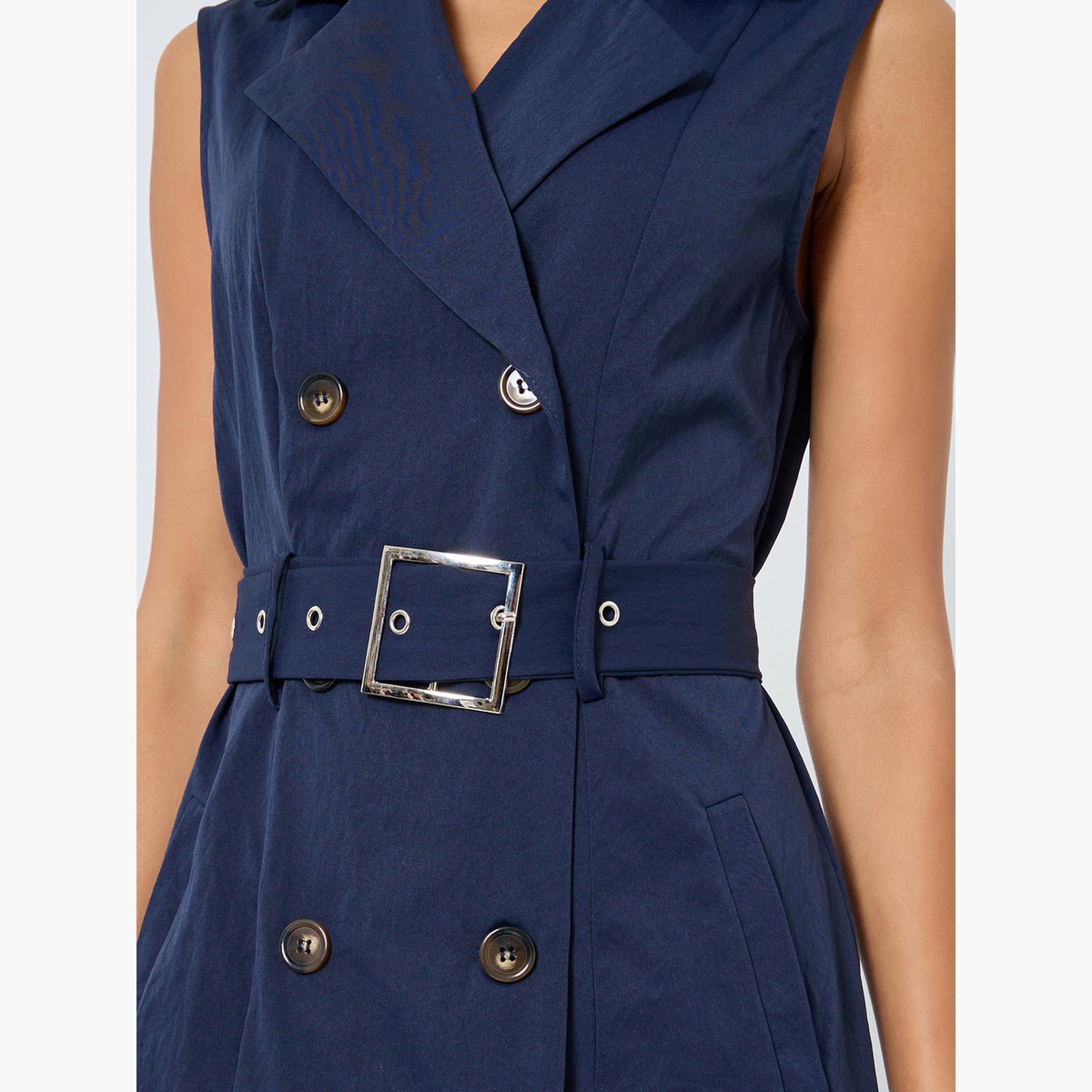 ستايلي - فستان بليزر متوسط ​​الطول بحزام أزرق داكن للنساء-women-clothing-dresses-image-5
