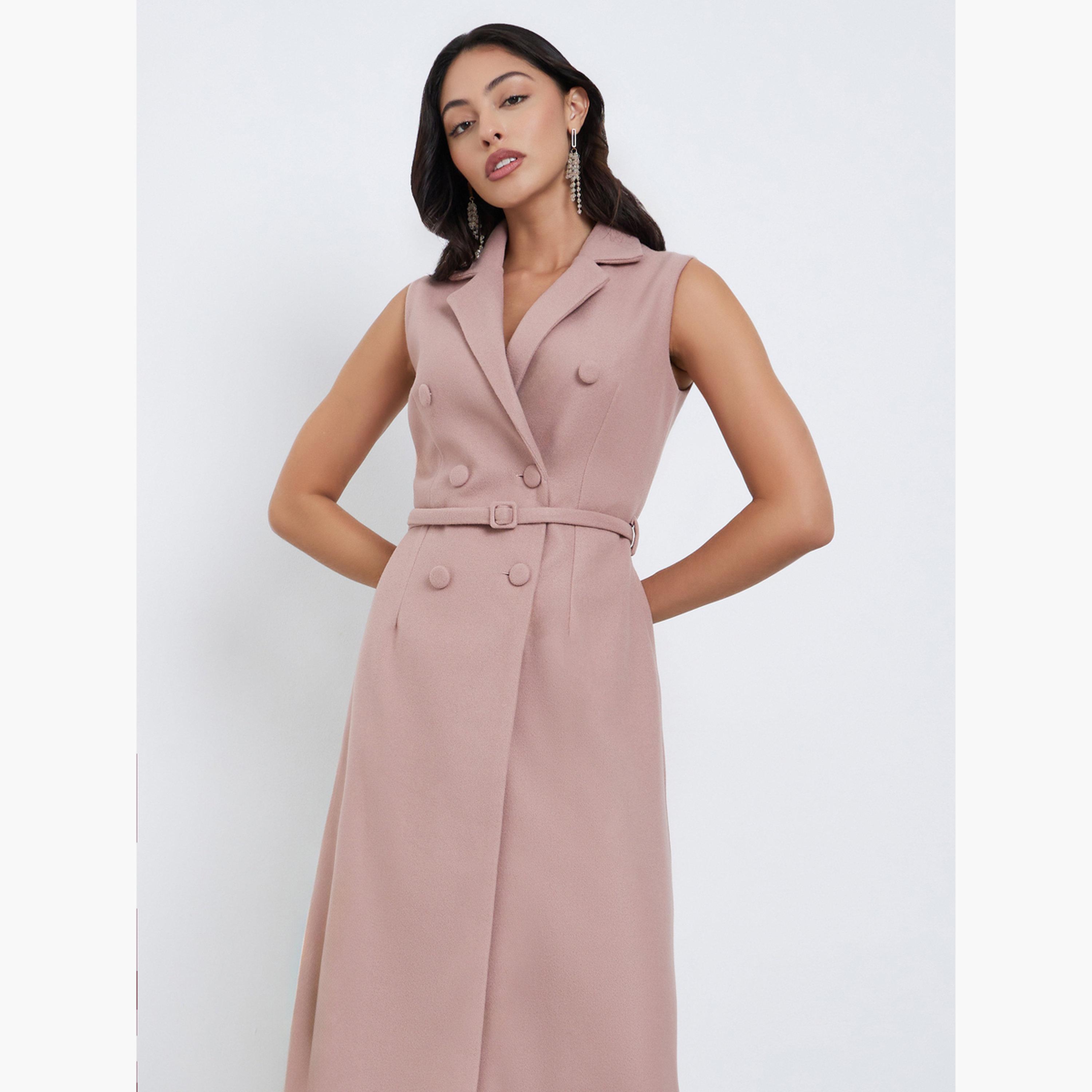 Styli Beige Sleeveless Blazer Midi Dress-women-clothing-dresses-image-2