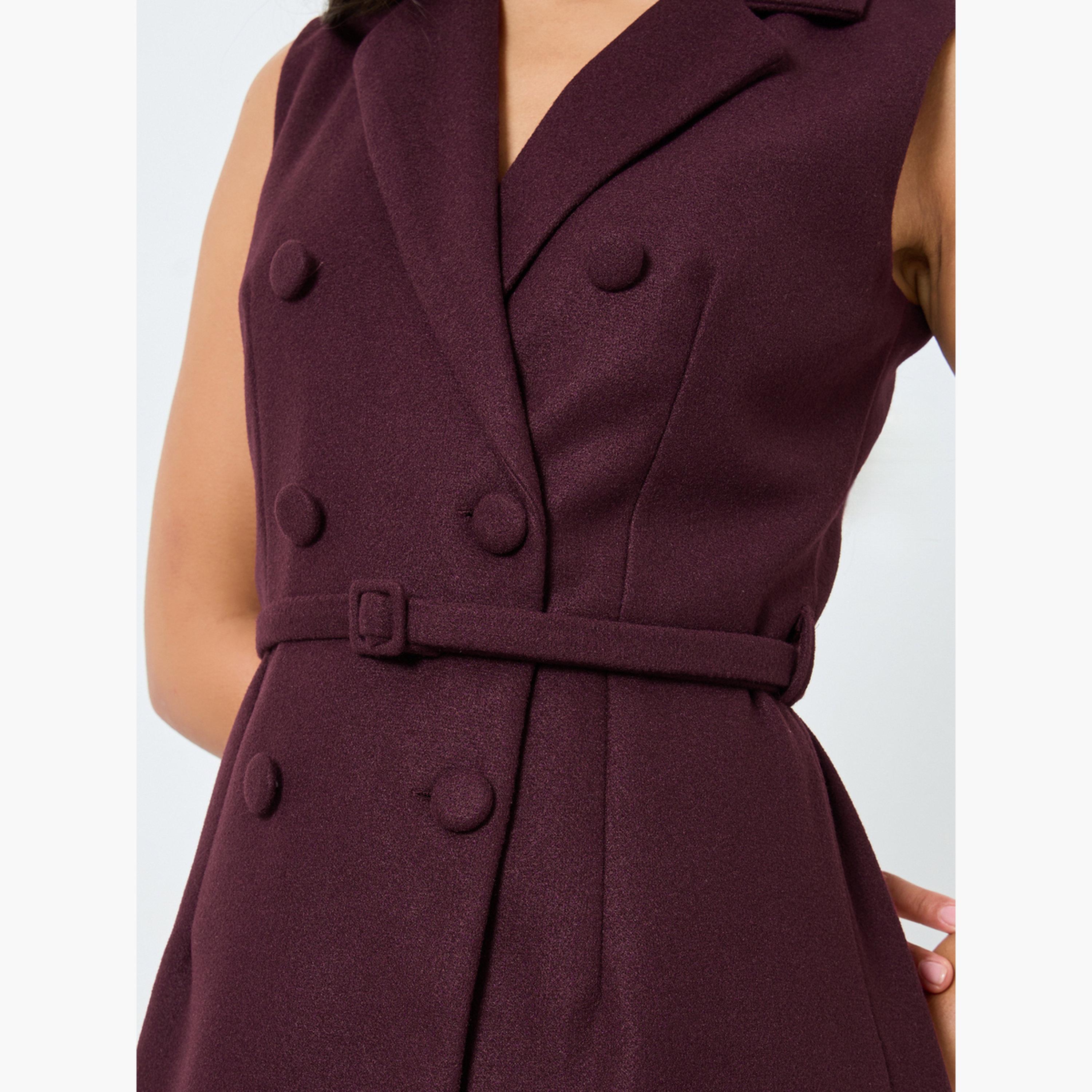 Styli Women Burgundy Sleeveless Blazer Midi Dress-women-clothing-dresses-image-4