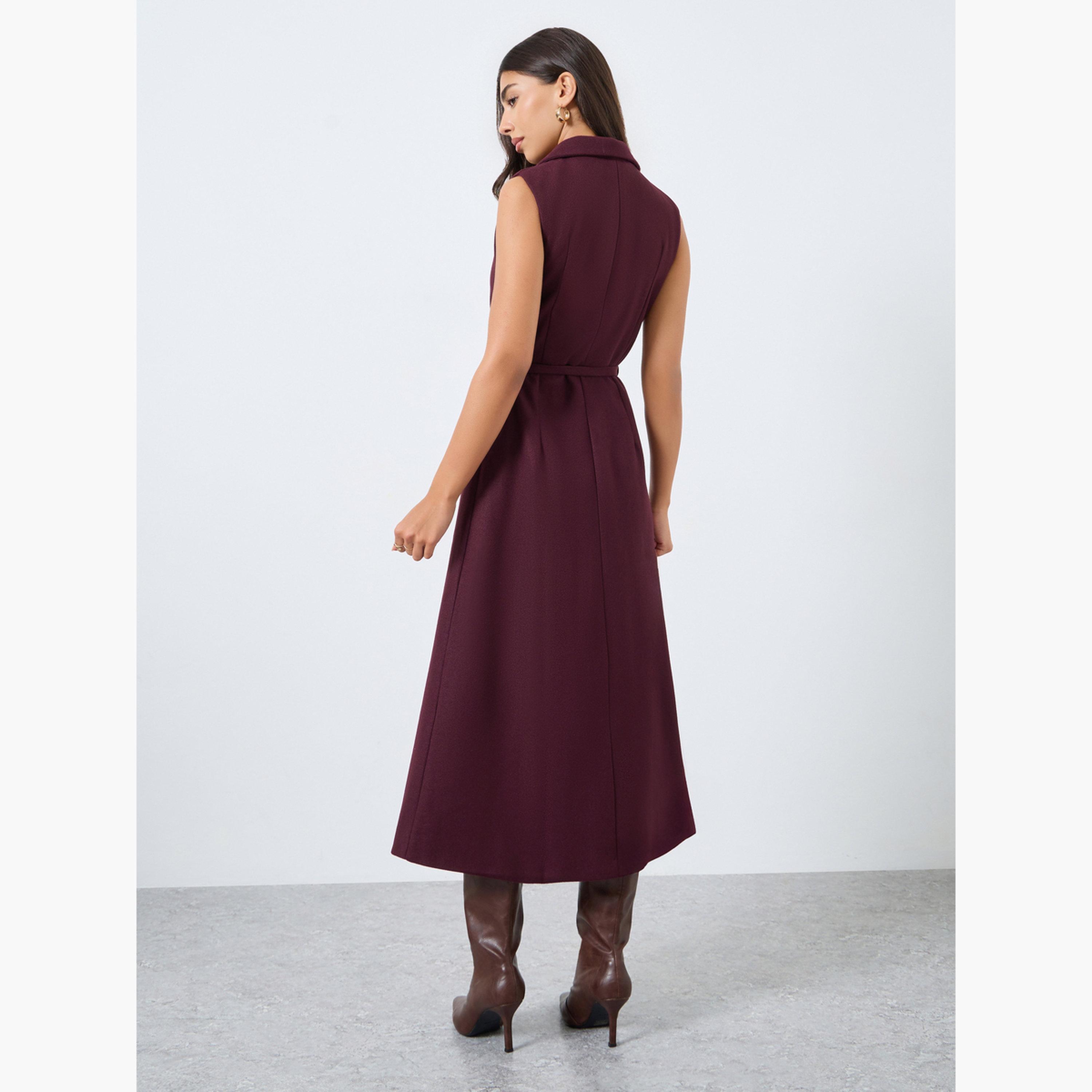 Styli Women Burgundy Sleeveless Blazer Midi Dress-women-clothing-dresses-image-5