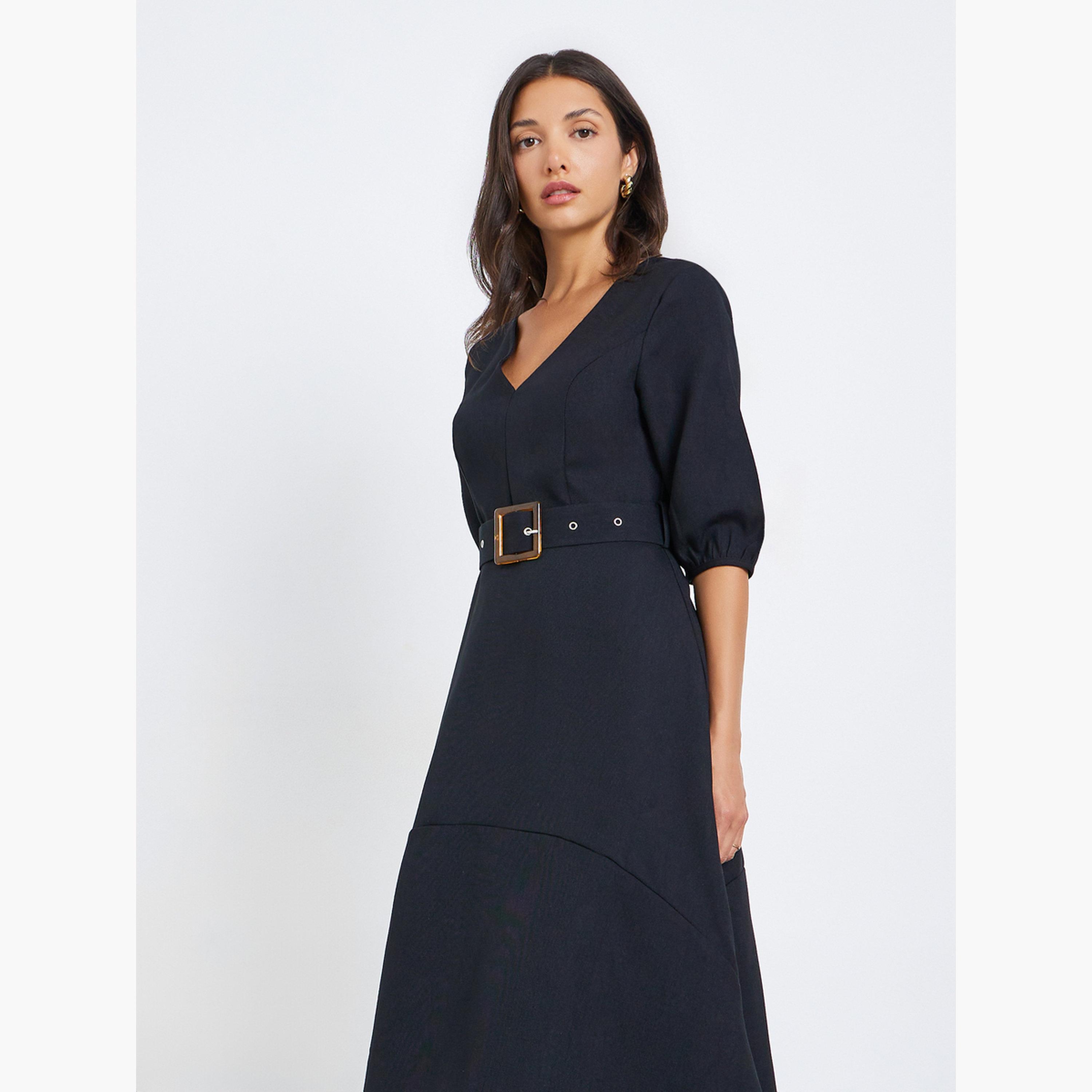 فستان ميدي بحزام وحافة غير متماثلة-women-clothing-dresses-image-2