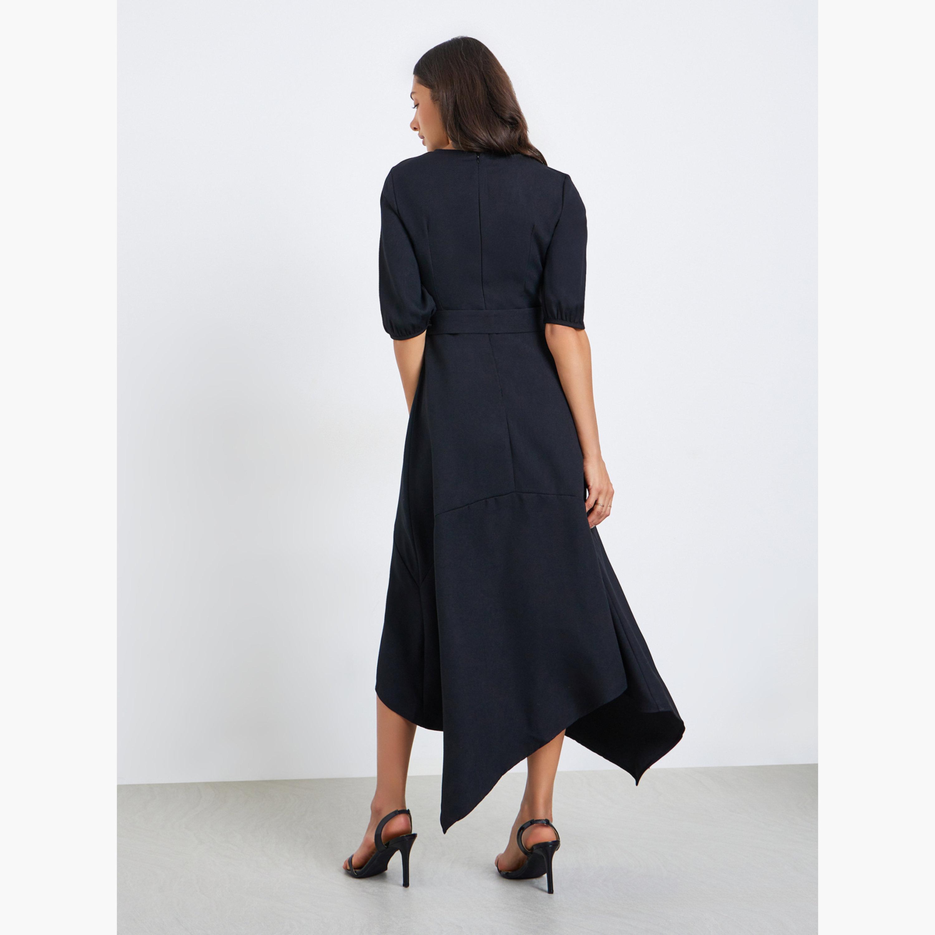 فستان ميدي بحزام وحافة غير متماثلة-women-clothing-dresses-image-4