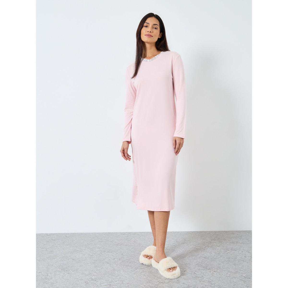 Styli Collar Lace Split Bottom Hem Nightdress-women-clothing-nightwear-nighties-image-2