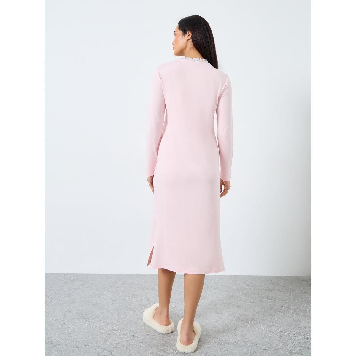 Styli Collar Lace Split Bottom Hem Nightdress-women-clothing-nightwear-nighties-image-4