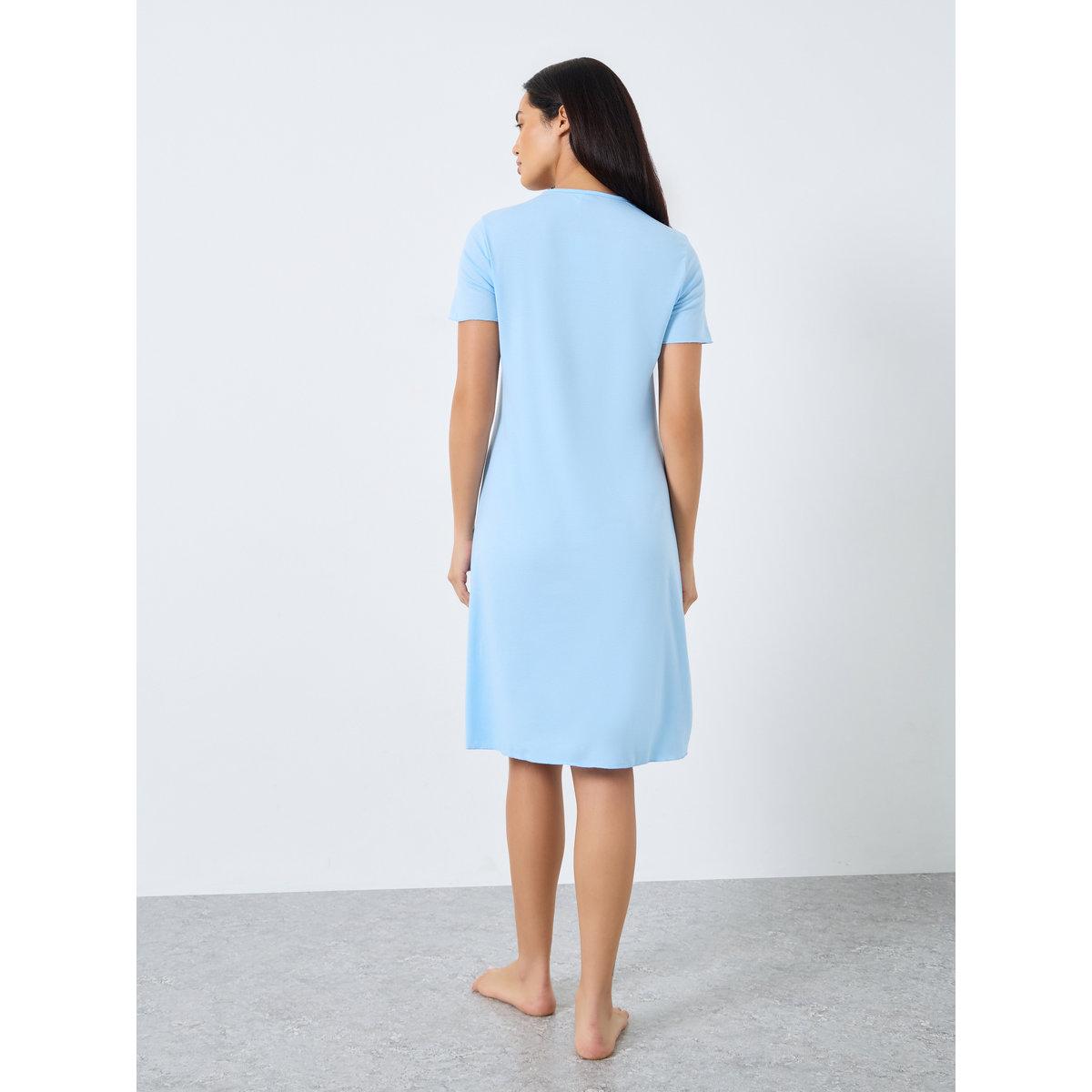 Styli Light Blue Cotton Nightdress with Lace Trim-women-clothing-nightwear-nighties-image-4