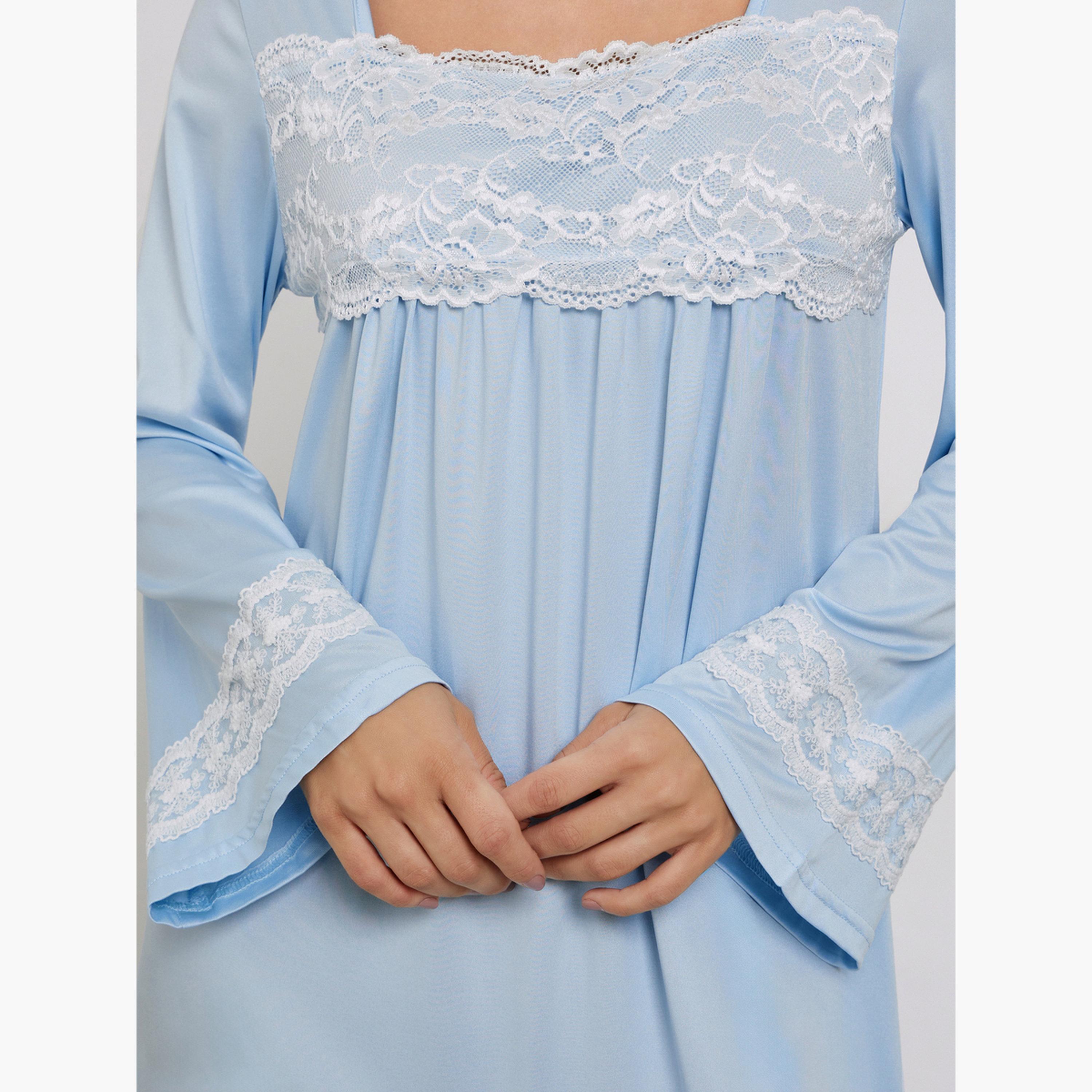 Take Two Blue Lace Insert Long Sleeve Nightdress-women-clothing-nightwear-nighties-image-4