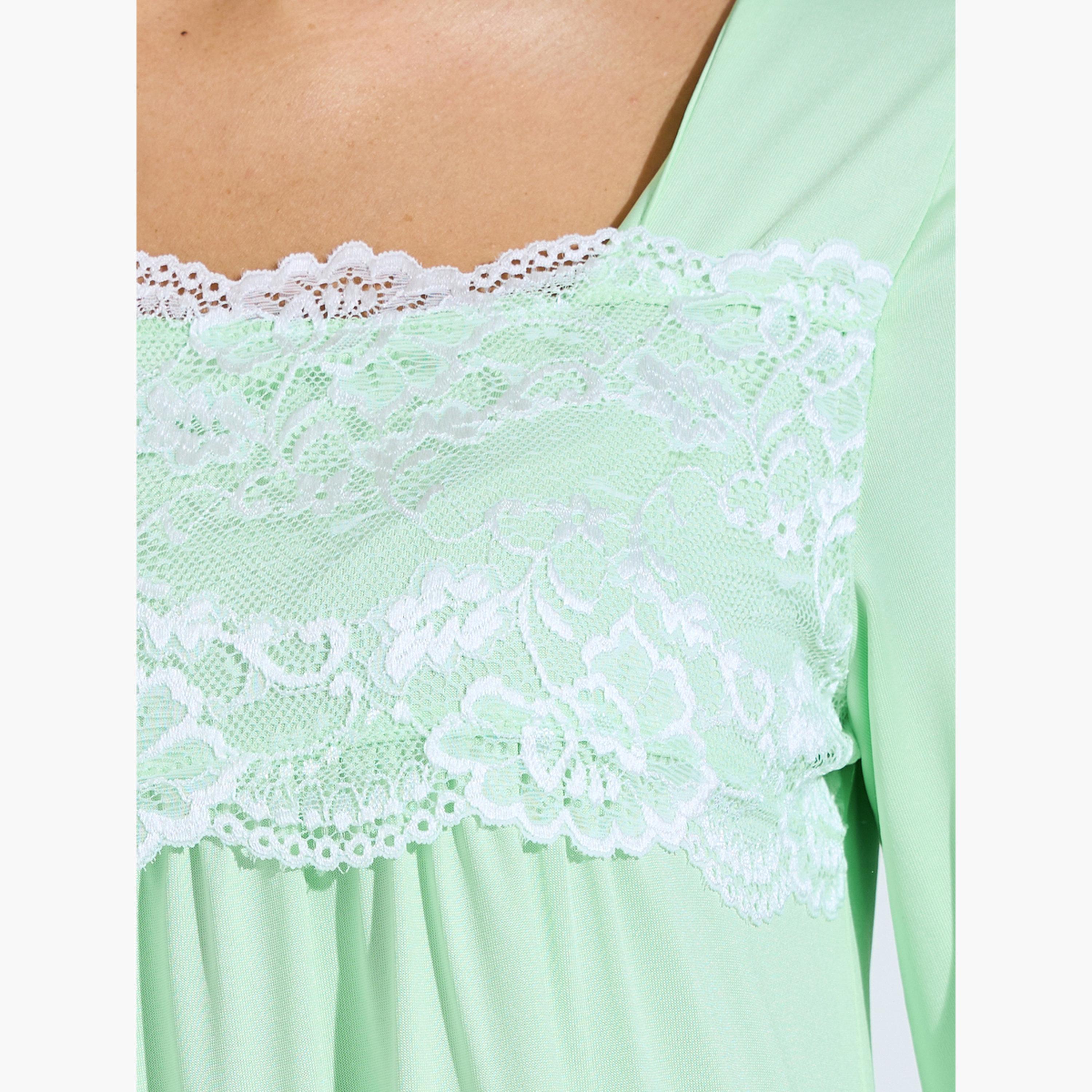 ستايلي - فستان نوم أخضر بأكمام طويلة مزين بالدانتيل-women-clothing-nightwear-nighties-image-5