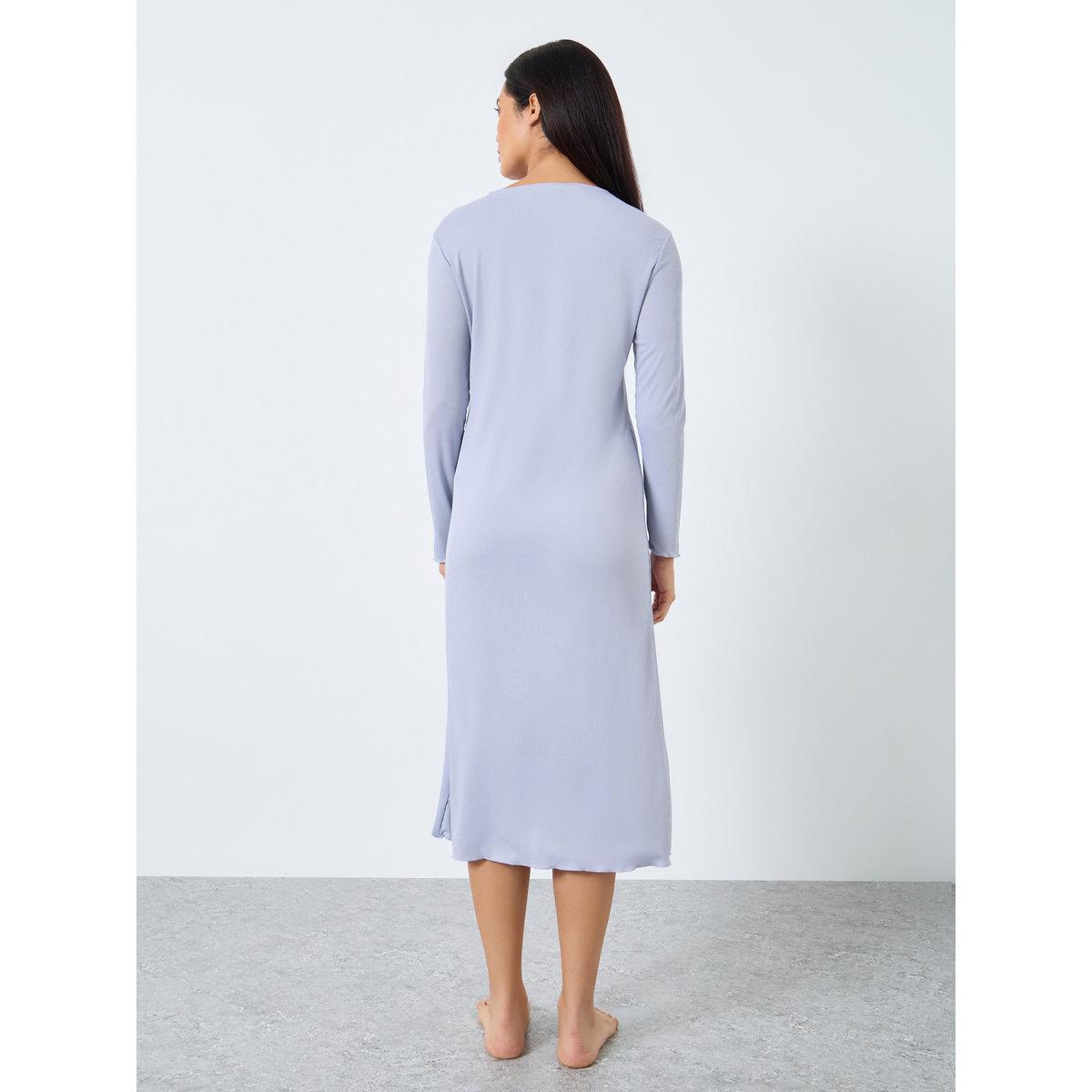 Styli Long Sleeve Ribbed Nightdress with Floral Detail-women-clothing-nightwear-nighties-image-4