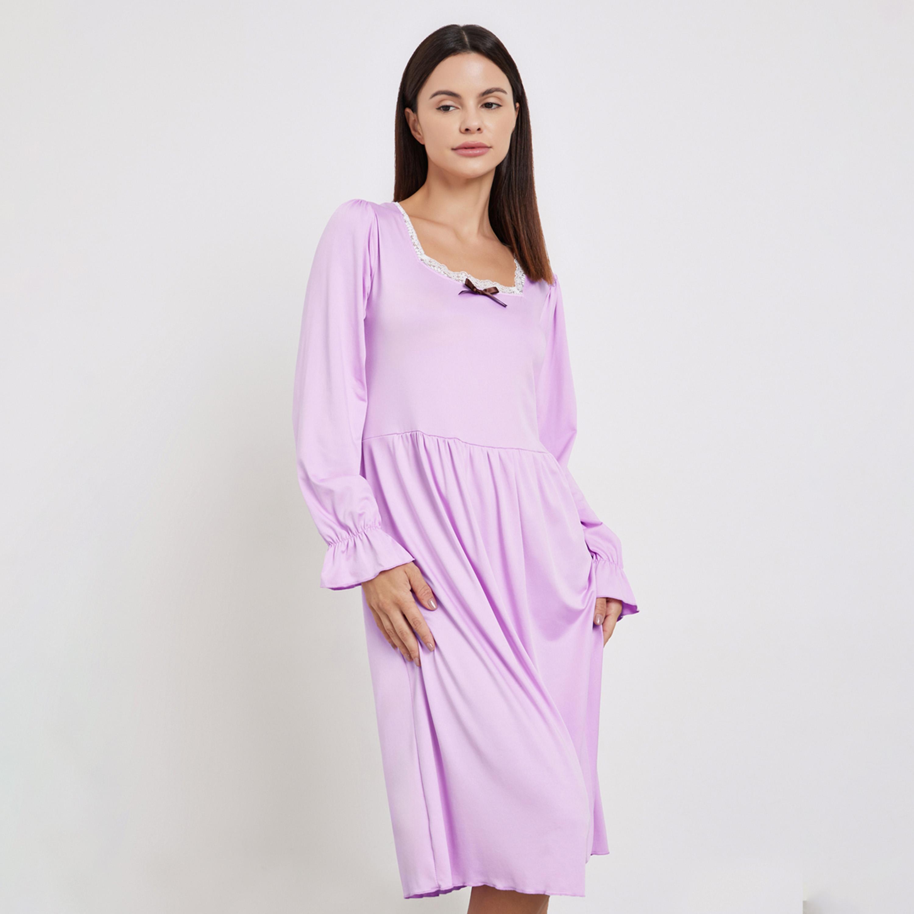 Take Two Lavender Ruffled Sleeve Nightdress-women-clothing-nightwear-nighties-image-1
