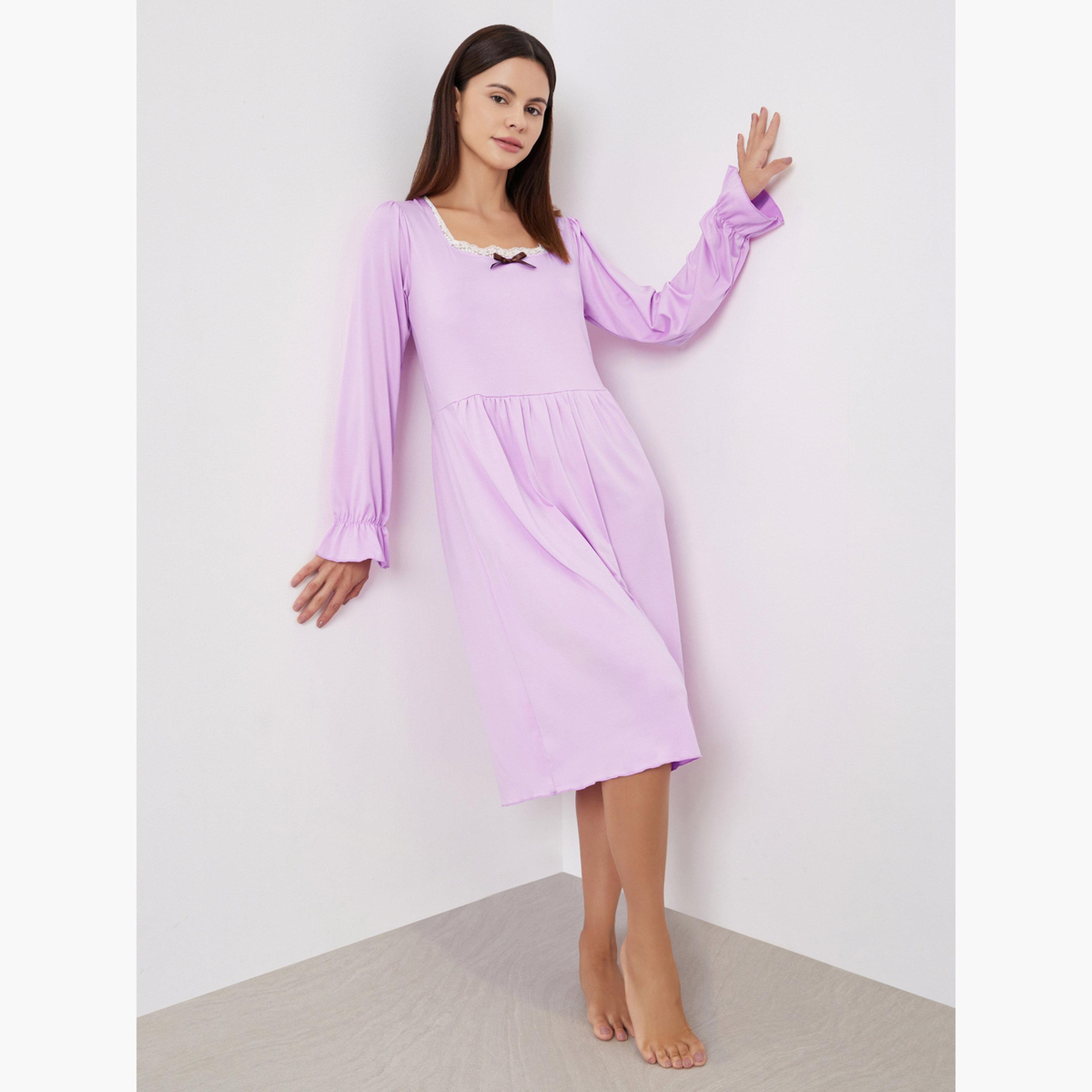 Take Two Lavender Ruffled Sleeve Nightdress-women-clothing-nightwear-nighties-image-2