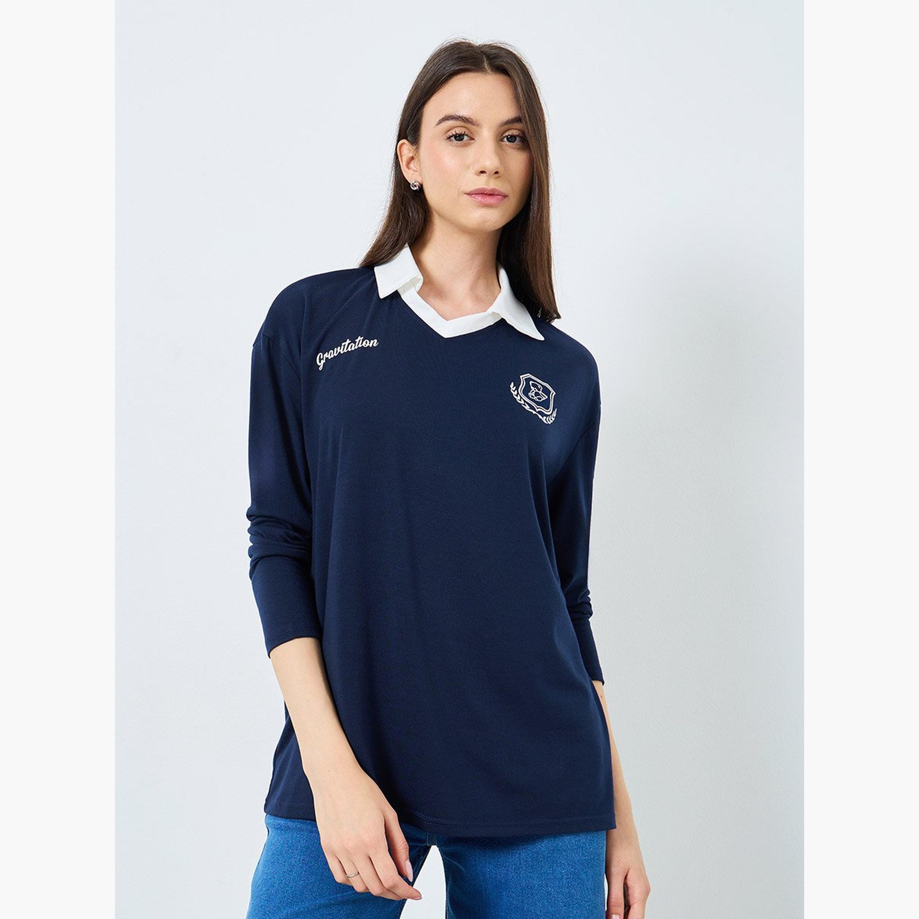 تيك تو - تي شيرت بولو للنساء مطبوع باللون الأزرق البحري-women-clothing-tshirts-image-3