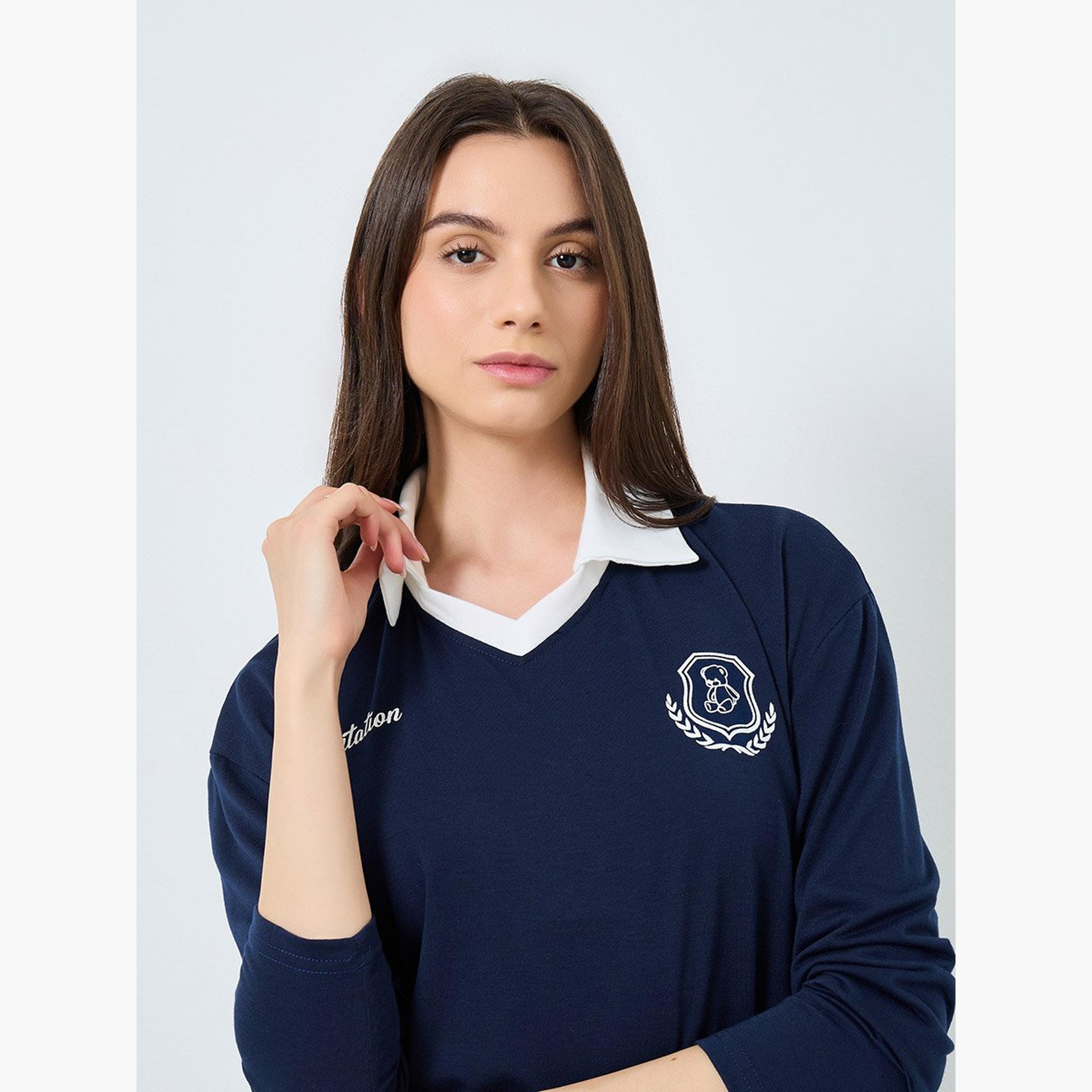 تيك تو - تي شيرت بولو للنساء مطبوع باللون الأزرق البحري-women-clothing-tshirts-image-4