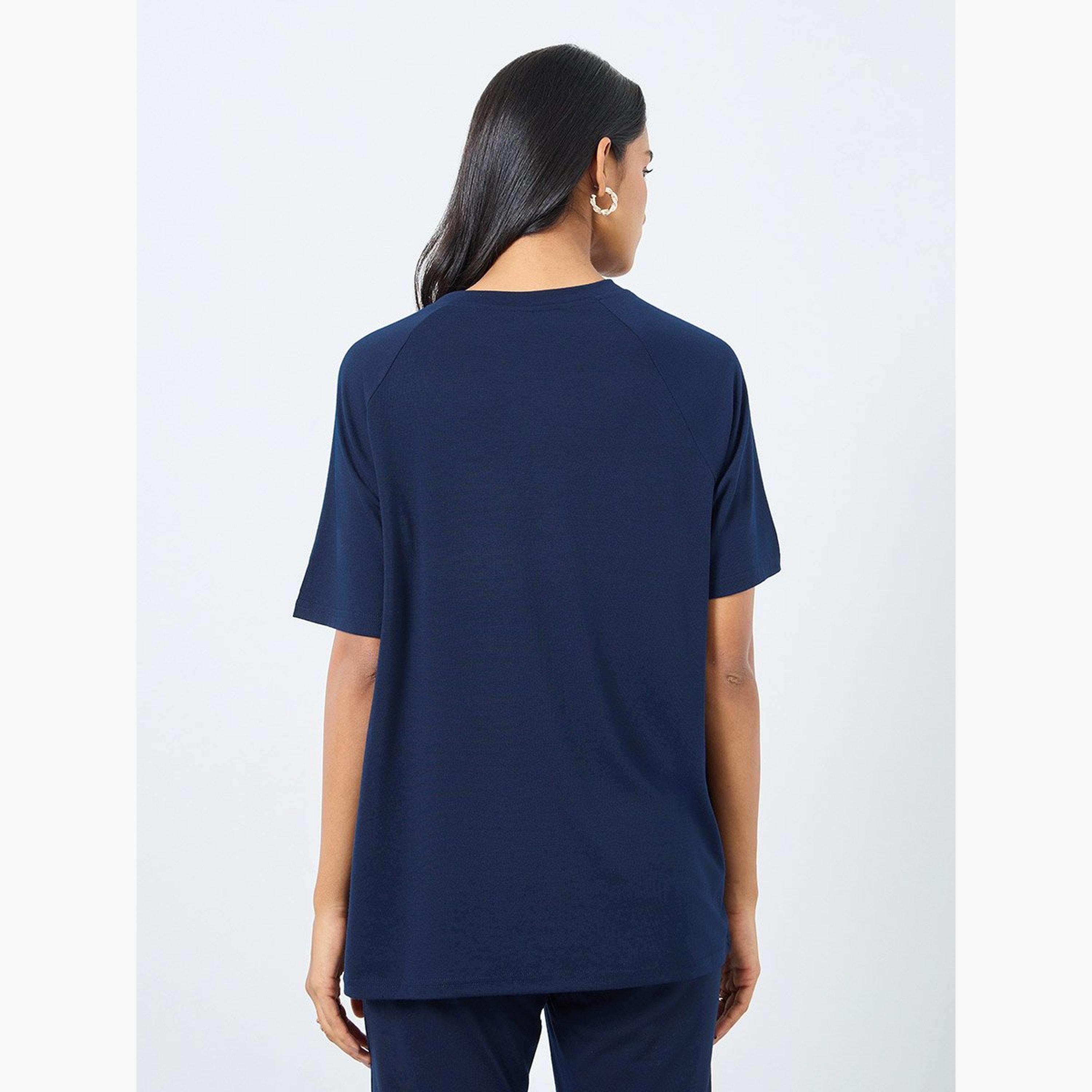 Take Two Navy Blue Embroidered T-Shirt-women-clothing-tshirts-image-4