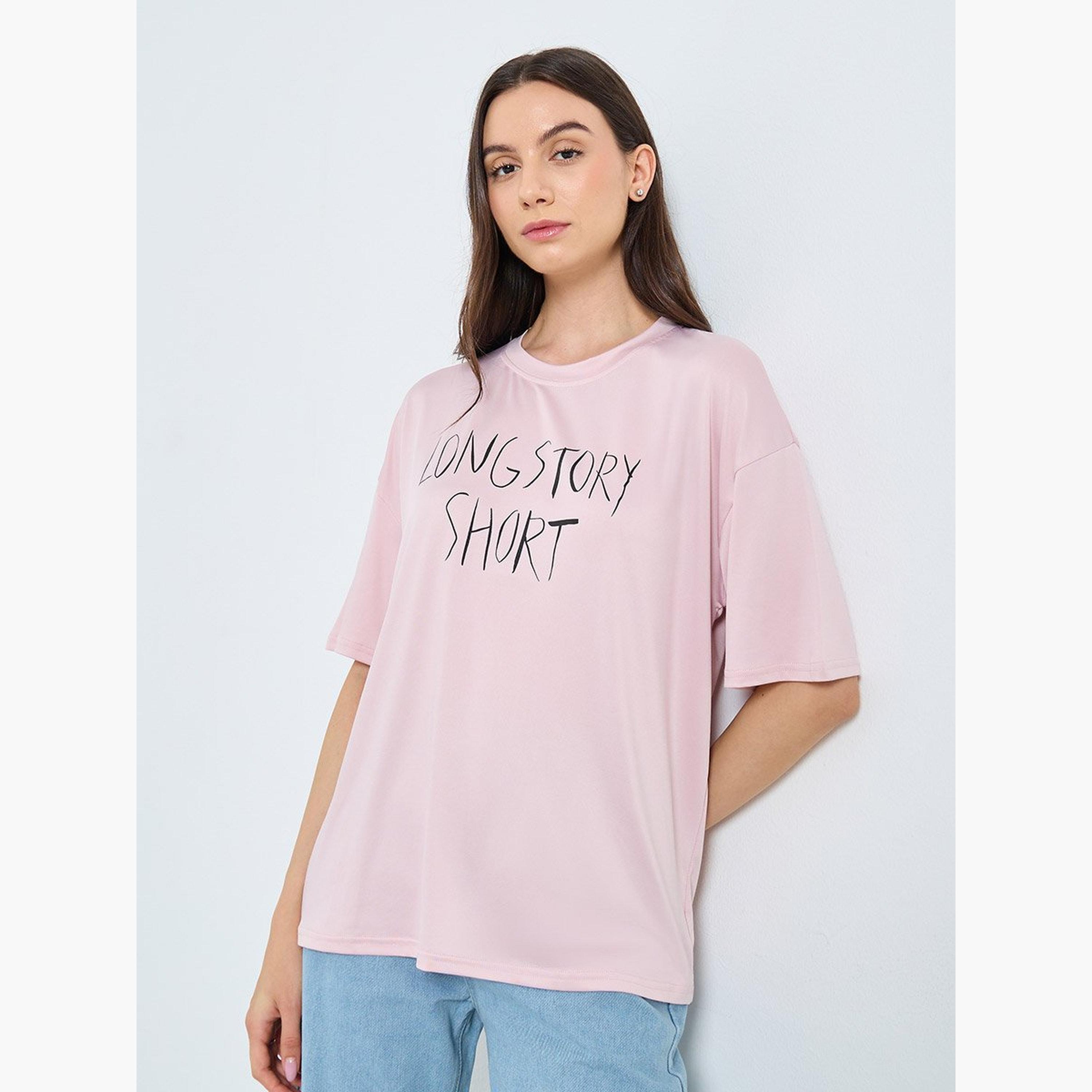 Take Two Pink Slogan Print Short Sleeve T-Shirt-women-clothing-tshirts-image-1