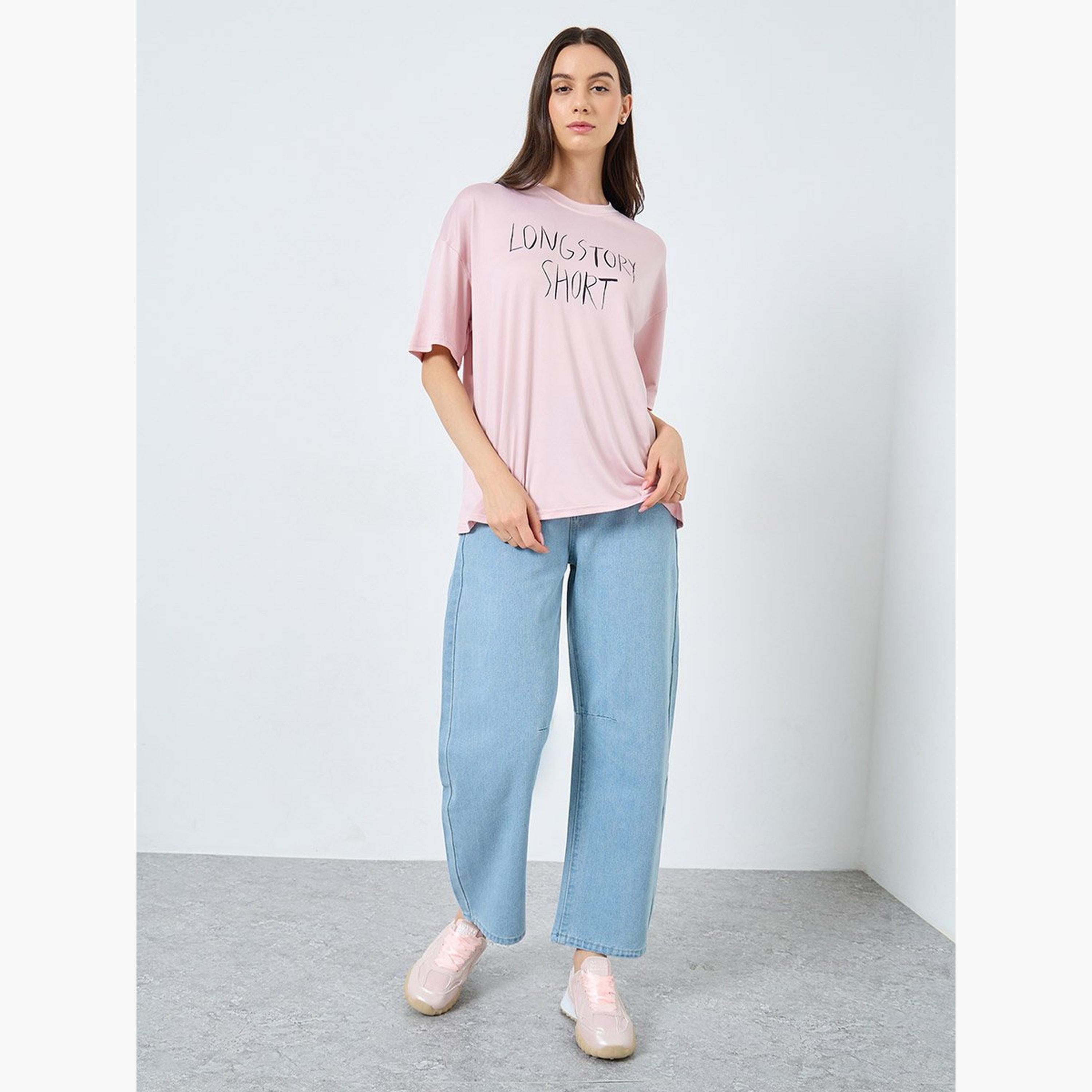 Take Two Pink Slogan Print Short Sleeve T-Shirt-women-clothing-tshirts-image-2