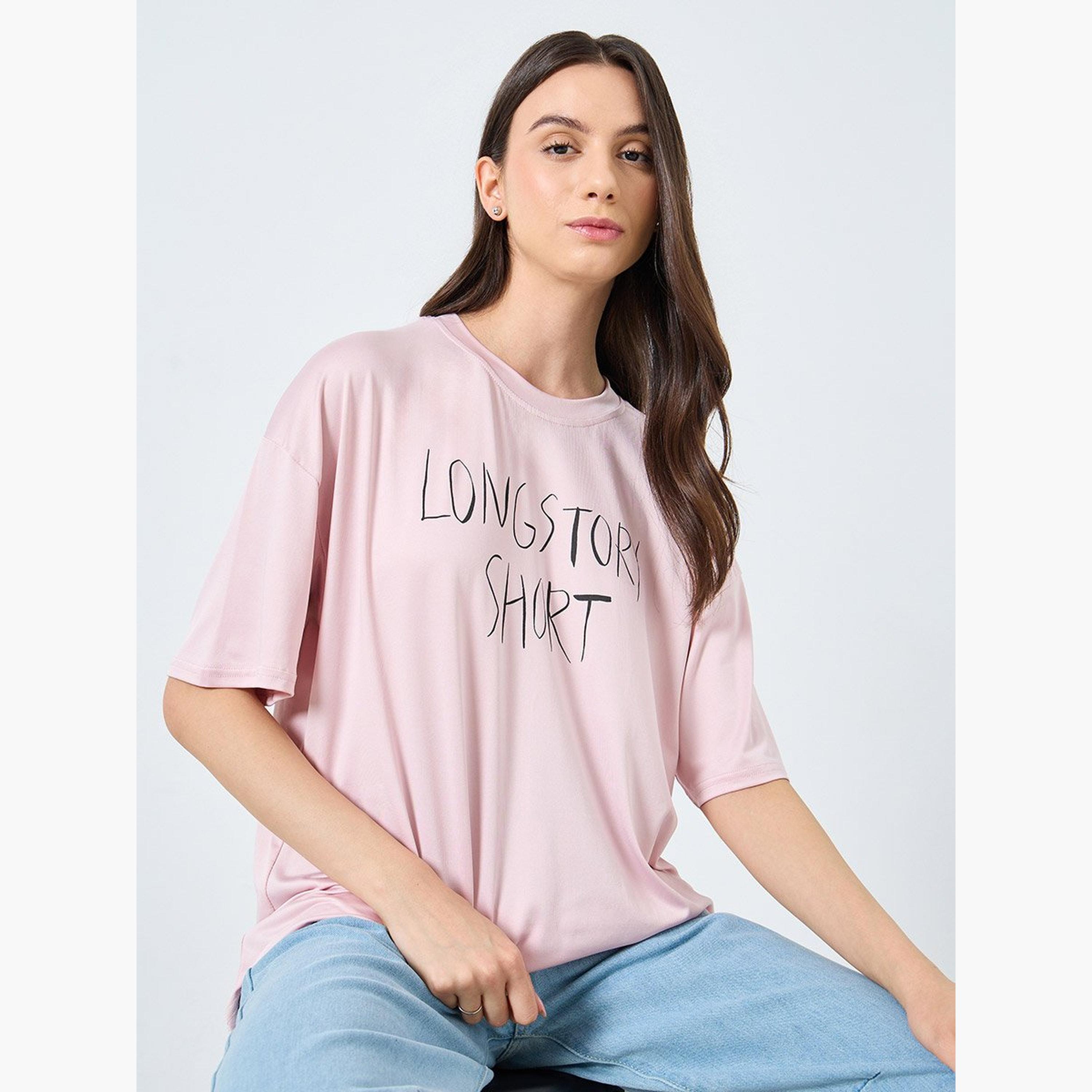 Take Two Pink Slogan Print Short Sleeve T-Shirt-women-clothing-tshirts-image-3
