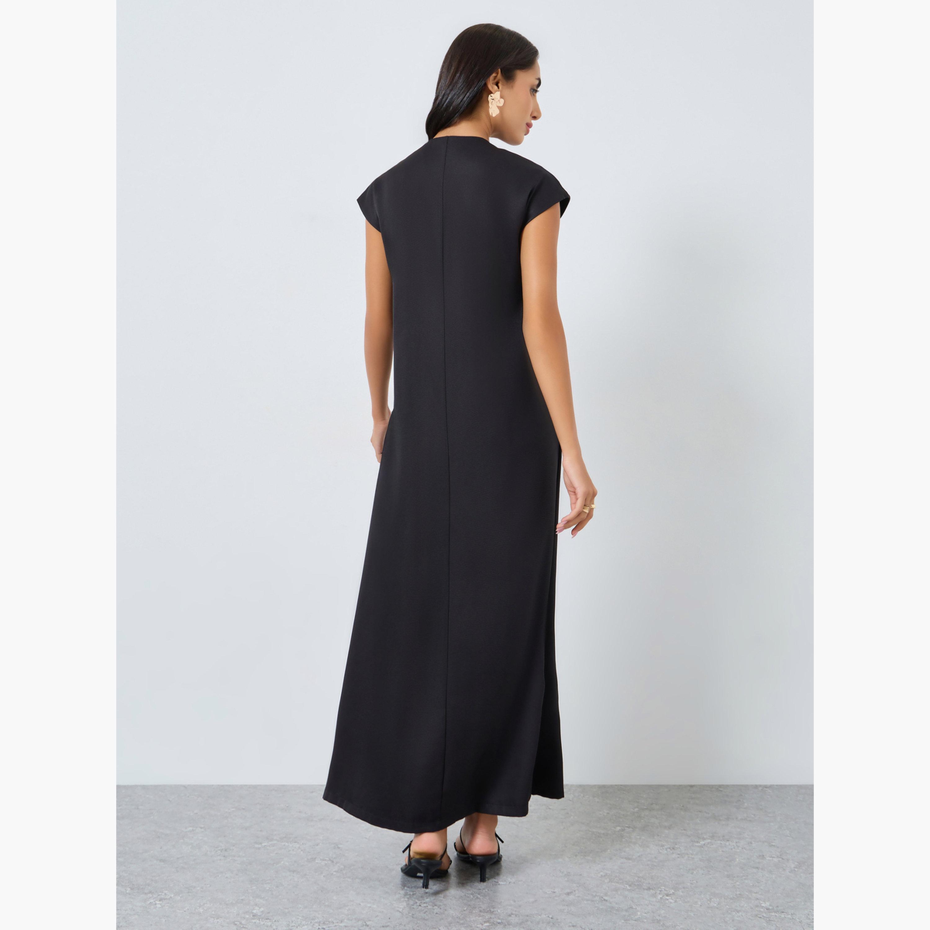 Styli Black Double Breasted Maxi Jalabiya Dress-women-arabicclothing-jalabiyas-image-4