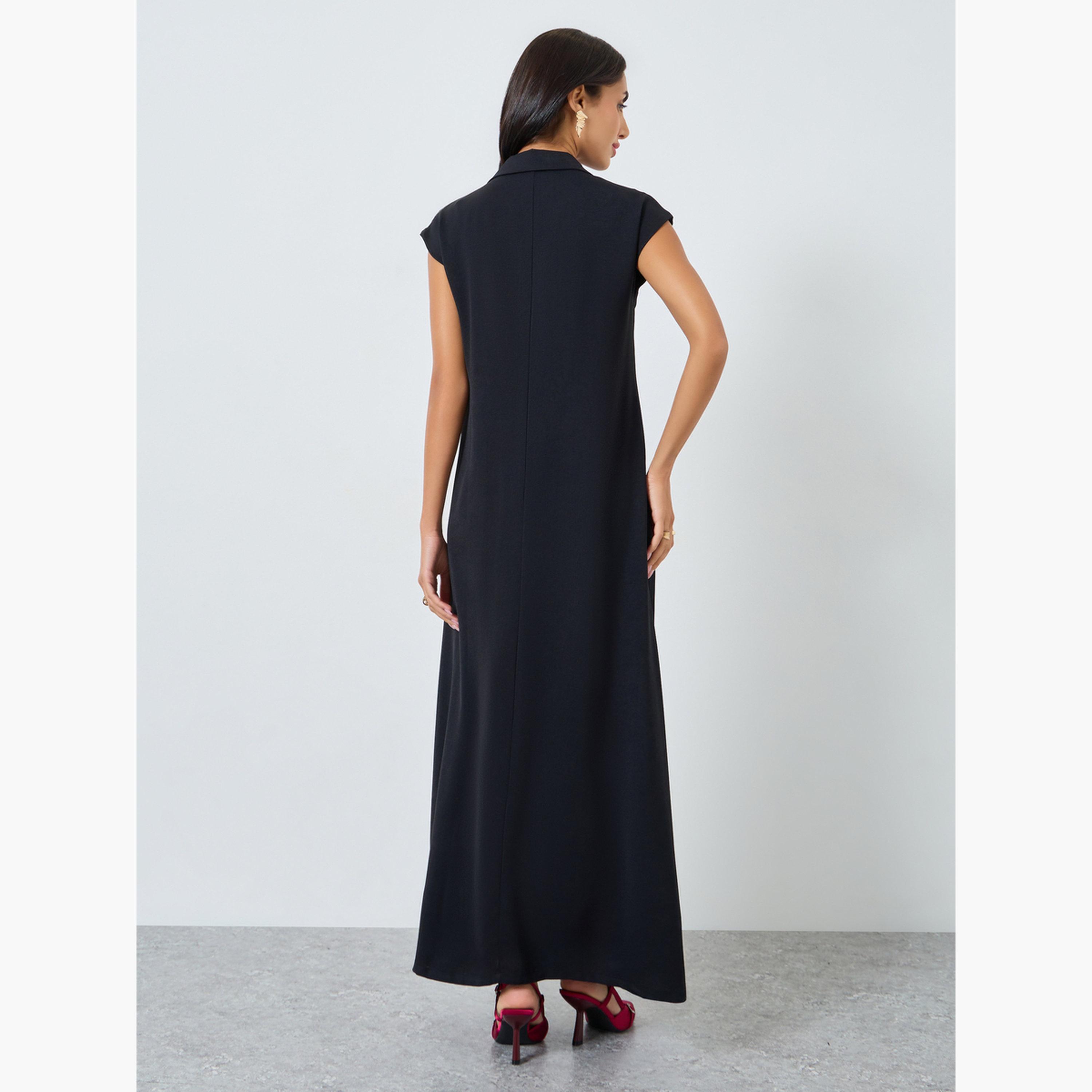 Amirah X Styli Black Double Breasted Under Abaya Jalabiya Dress-women-arabicclothing-jalabiyas-image-3