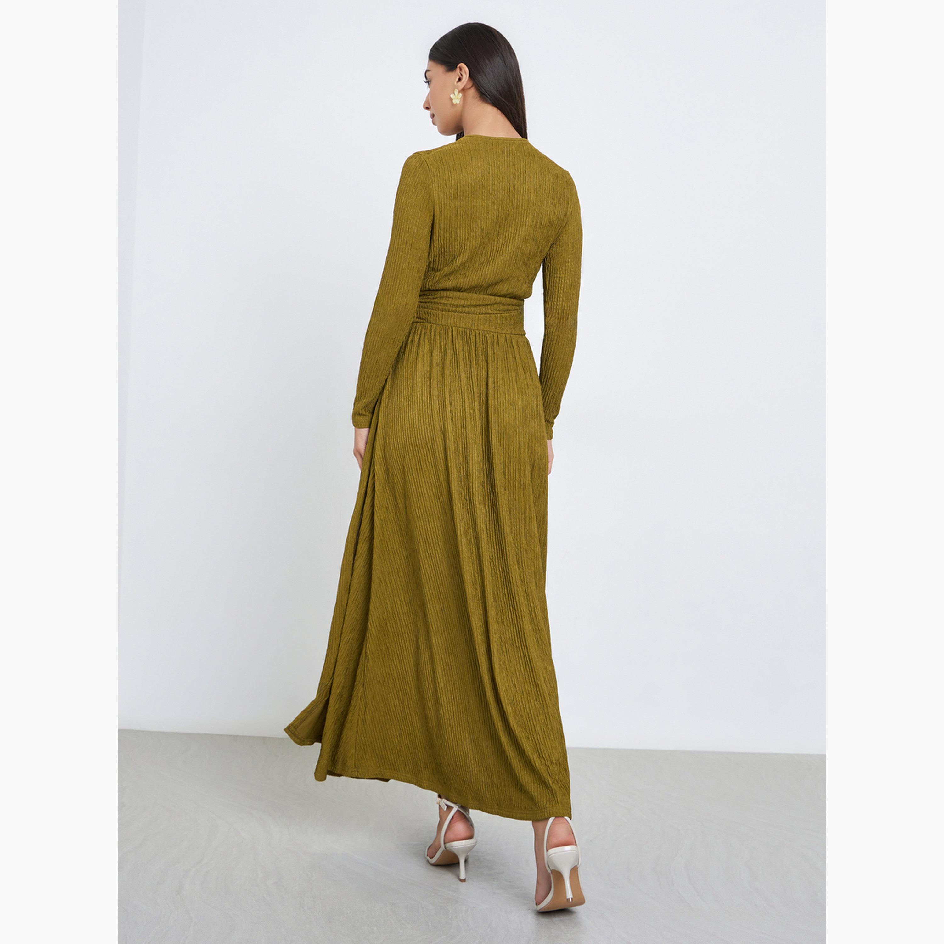 Styli Green Textured Wrap Maxi Dress-women-clothing-dresses-image-3