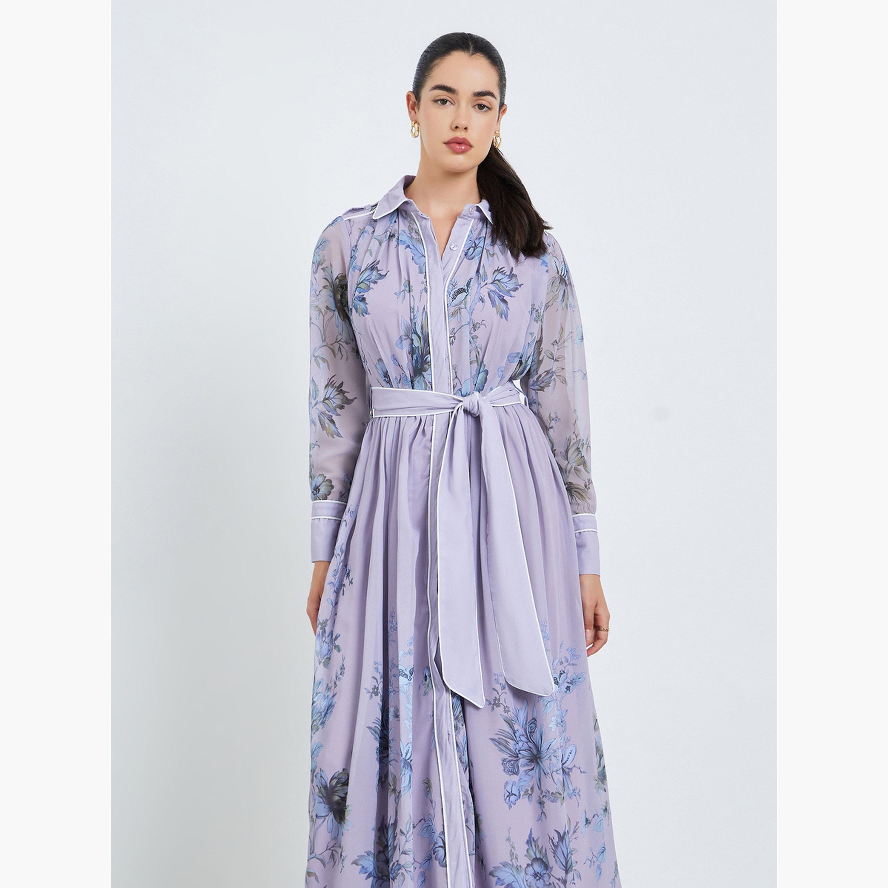 فستان طويل بأكمام طويلة وطبعة أزهار للنساء-women-clothing-dresses-image-2