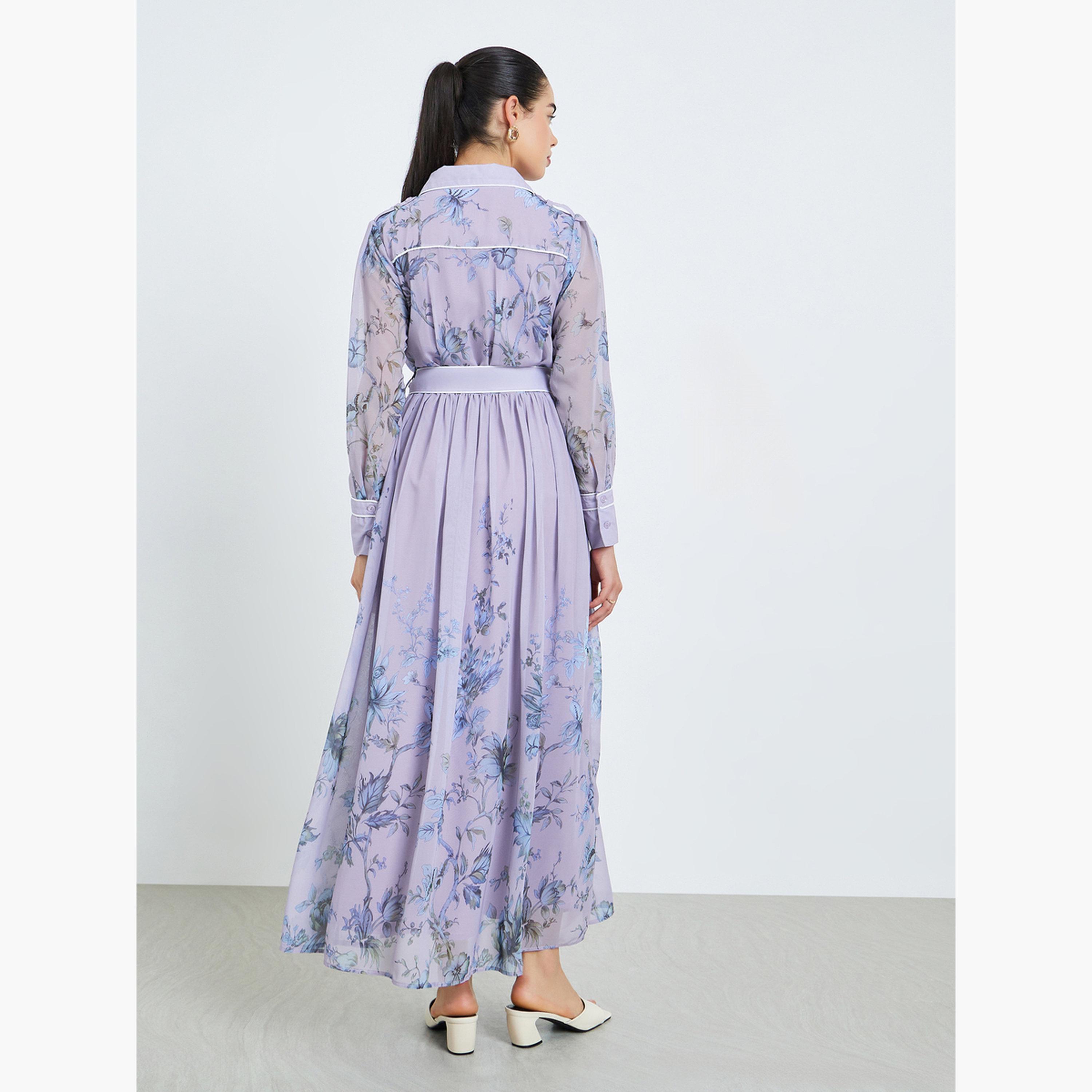 Styli Women Lilac Floral Print Long Sleeves Maxi Dress-women-clothing-dresses-image-4