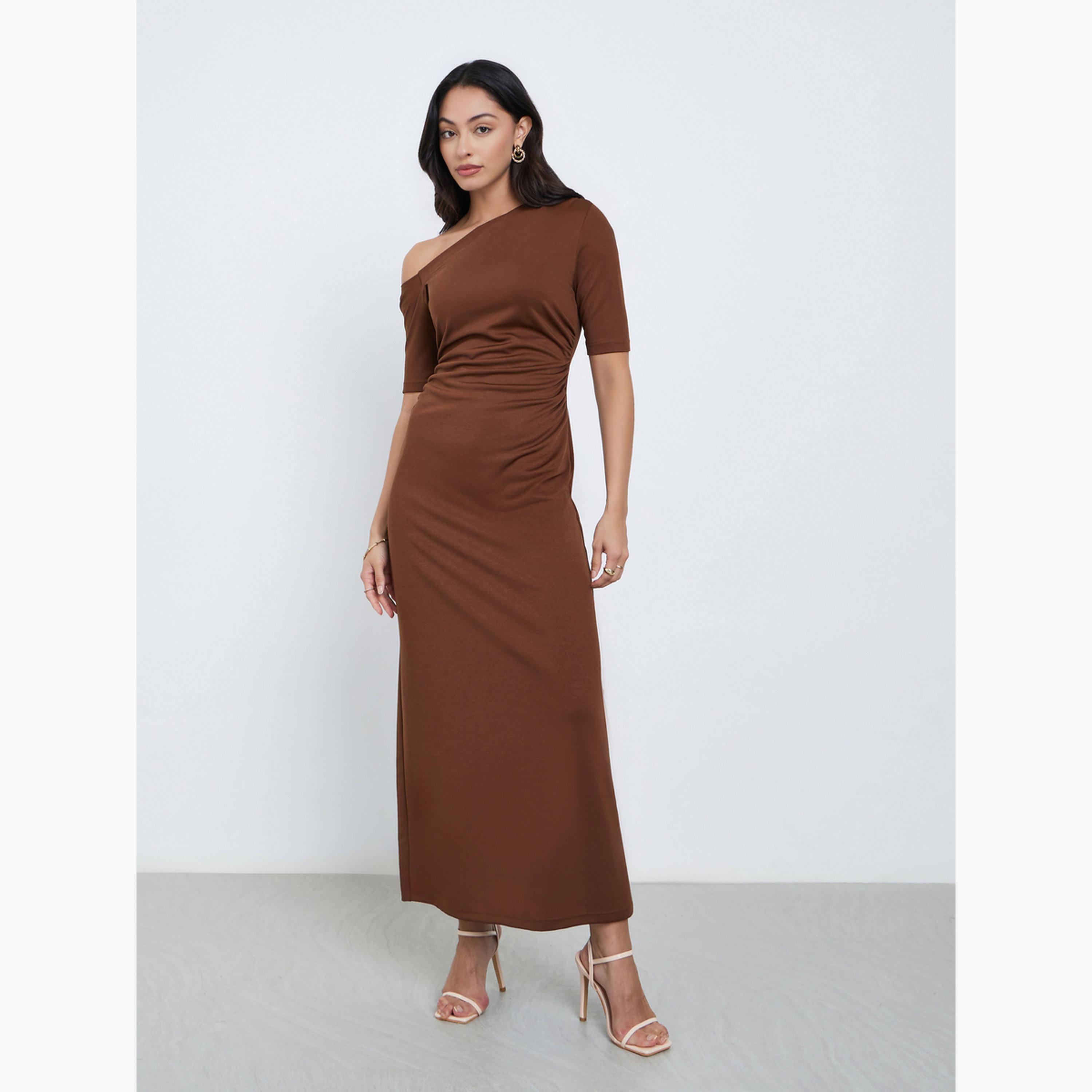 chinese dress ladies Shop Brown Strappy Bodycon Maxi Dress - for Women | OUTZIDR main image 1