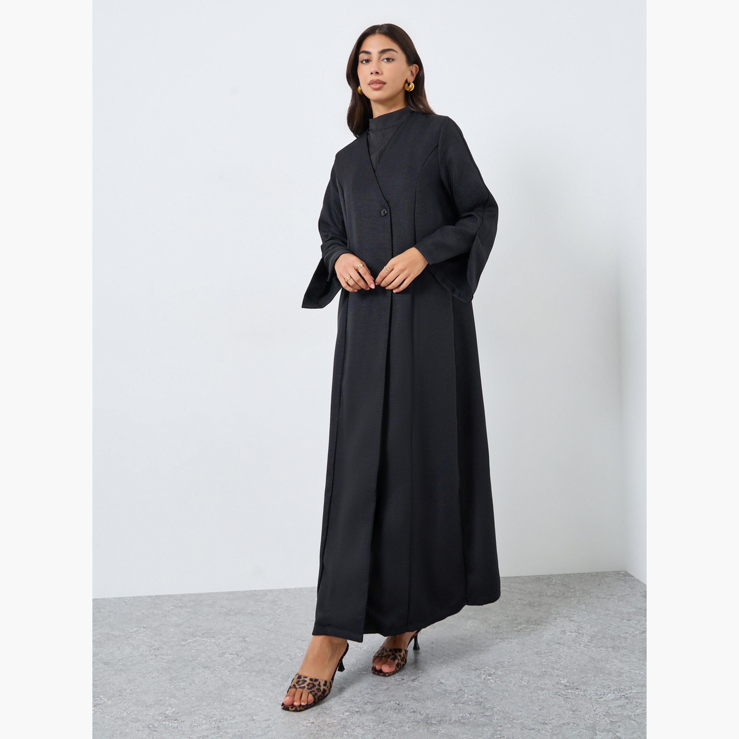 أميرة x ستايلي عباية بمظهر تويد مع زر غلق واحد-women-arabicclothing-abayas-image-2