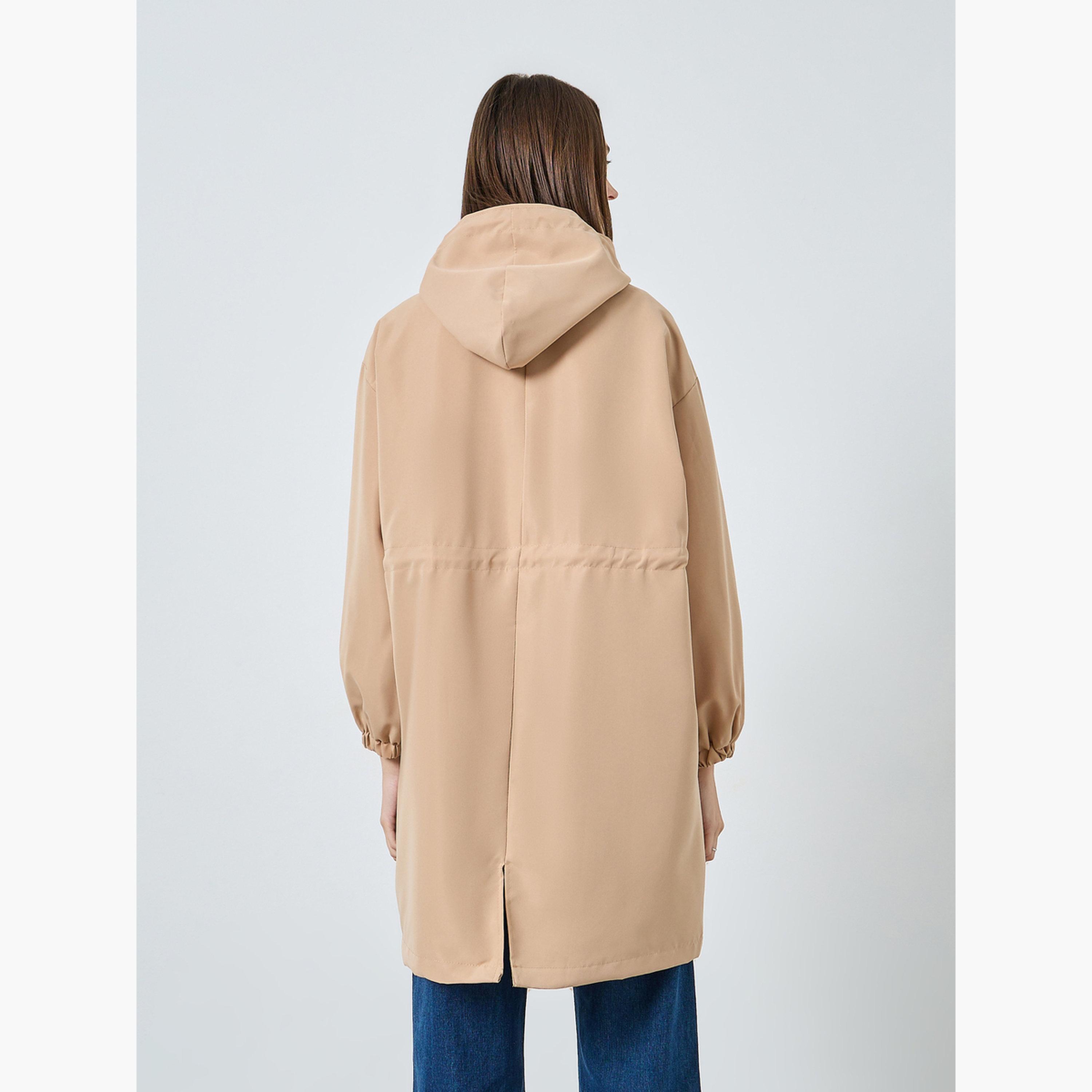 ستايلي - سترة نسائية عملية بأكمام طويلة وياقة بغطاء للرأس سادة-women-winterwear-coatsandjackets-coats-image-4