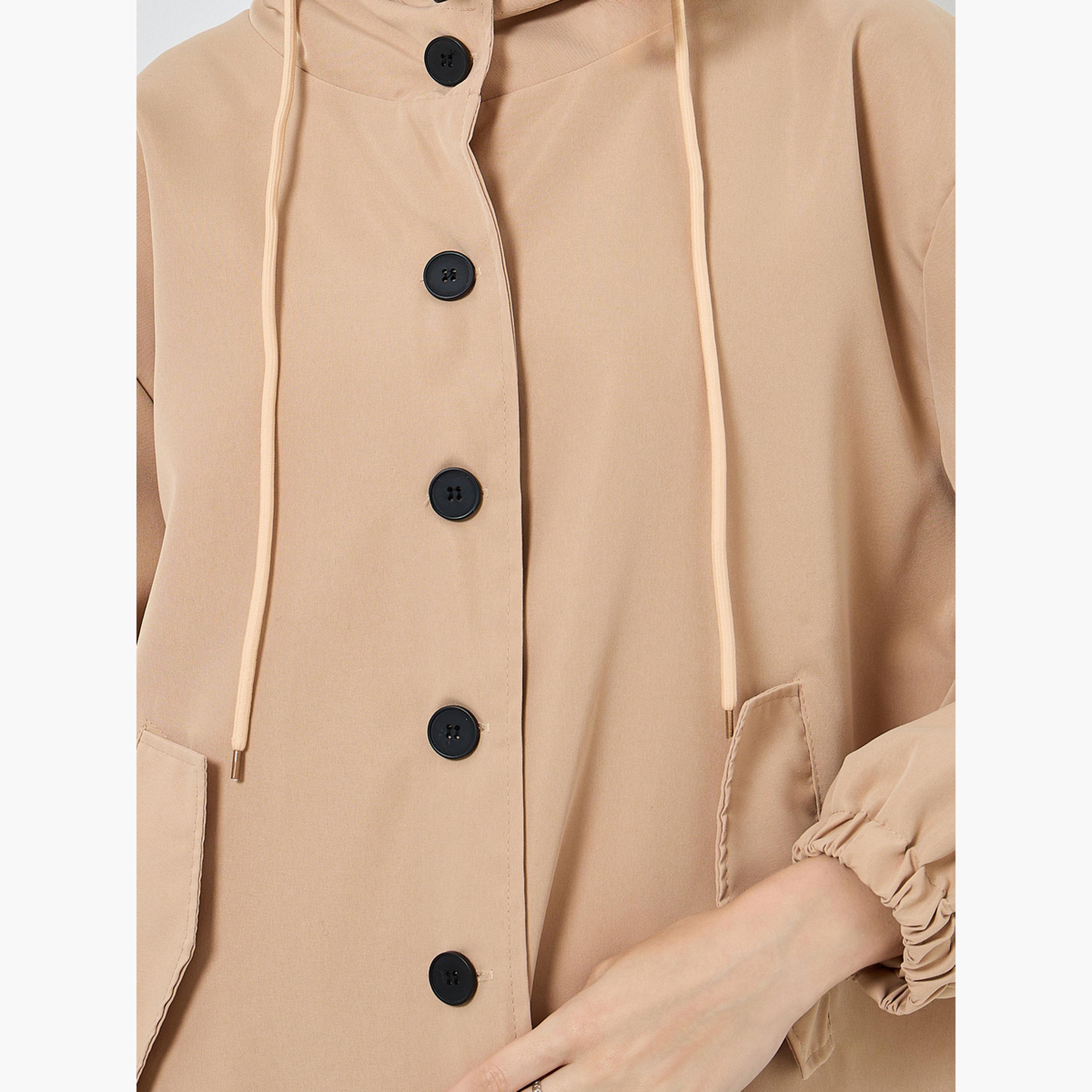 ستايلي - سترة نسائية عملية بأكمام طويلة وياقة بغطاء للرأس سادة-women-winterwear-coatsandjackets-coats-image-5