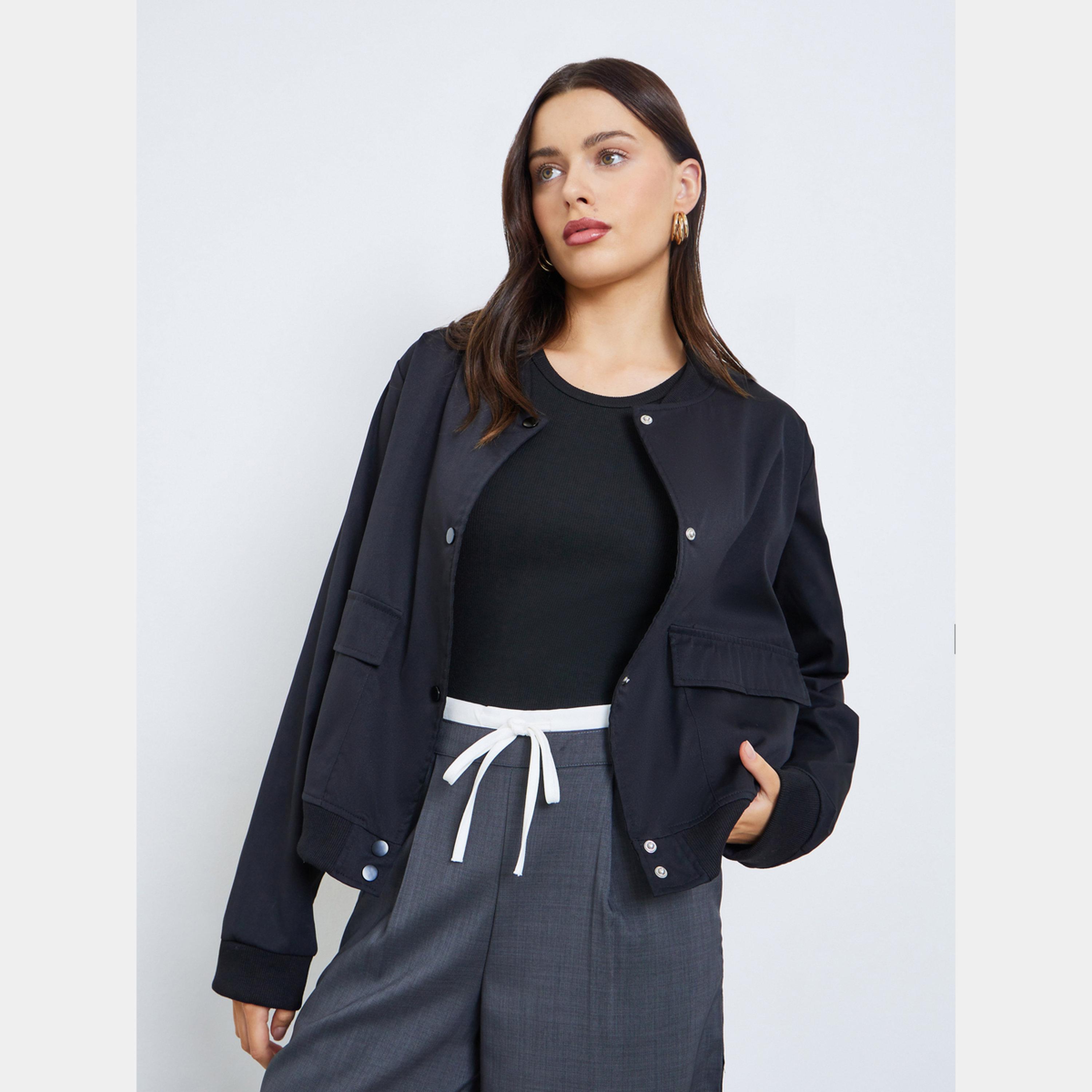 Styli Regular Fit Regular Length Plain Bomber Jacket-women-winterwear-coatsandjackets-jackets-image-1
