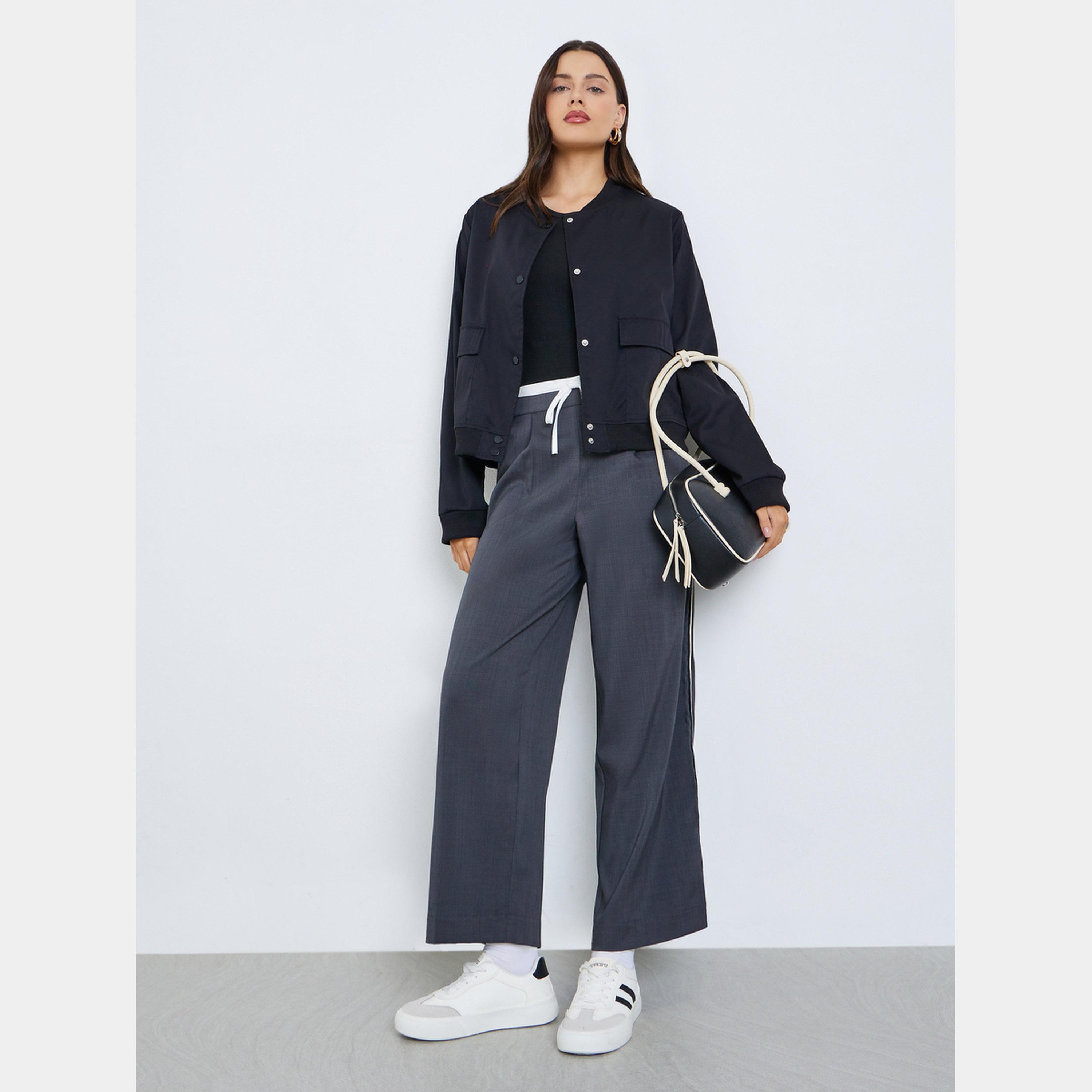 Styli Regular Fit Regular Length Plain Bomber Jacket-women-winterwear-coatsandjackets-jackets-image-2