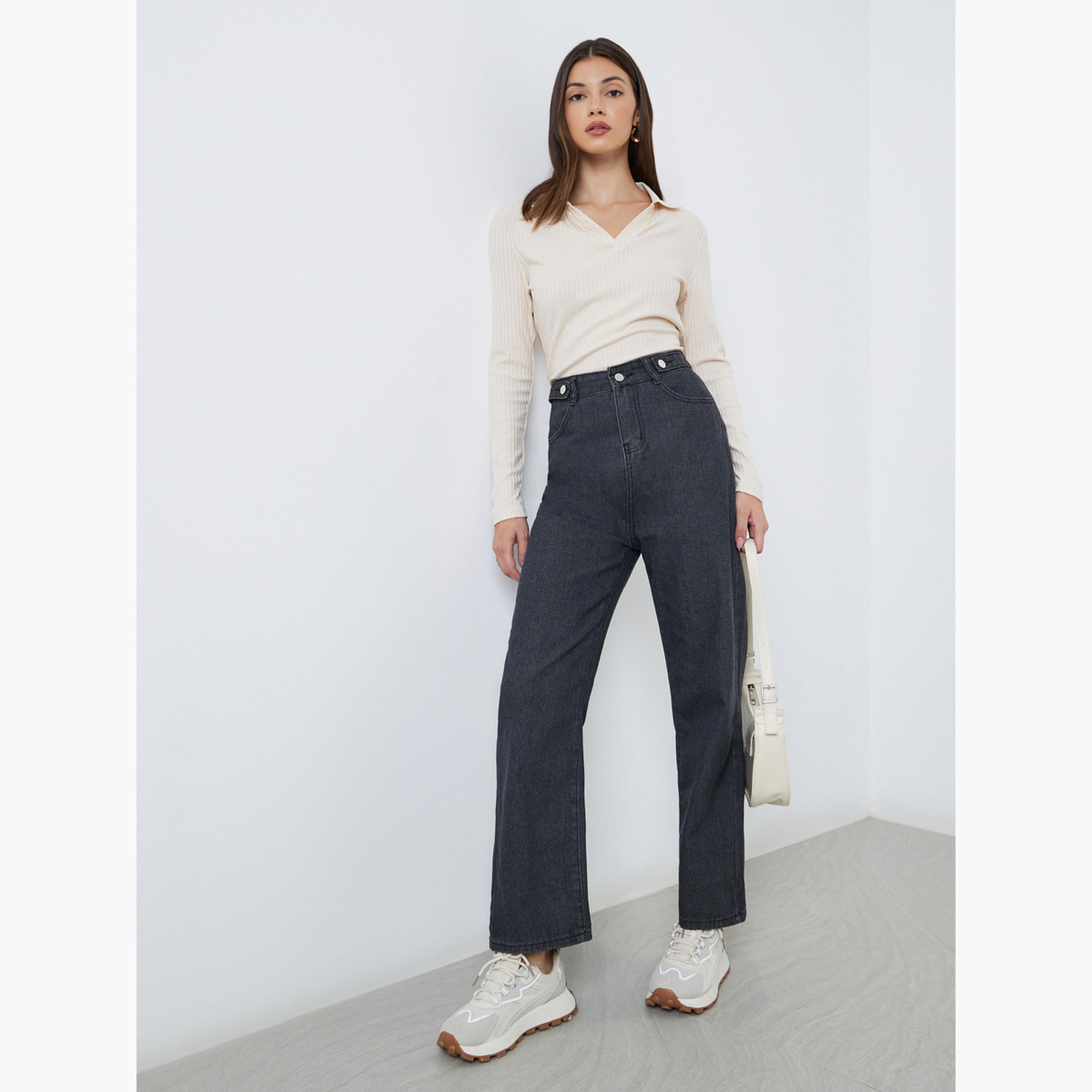 ستايلي - بلوزة محبوكة لون أوف وايت مع ياقة مفتوحة للنساء-women-clothing-tshirts-image-2