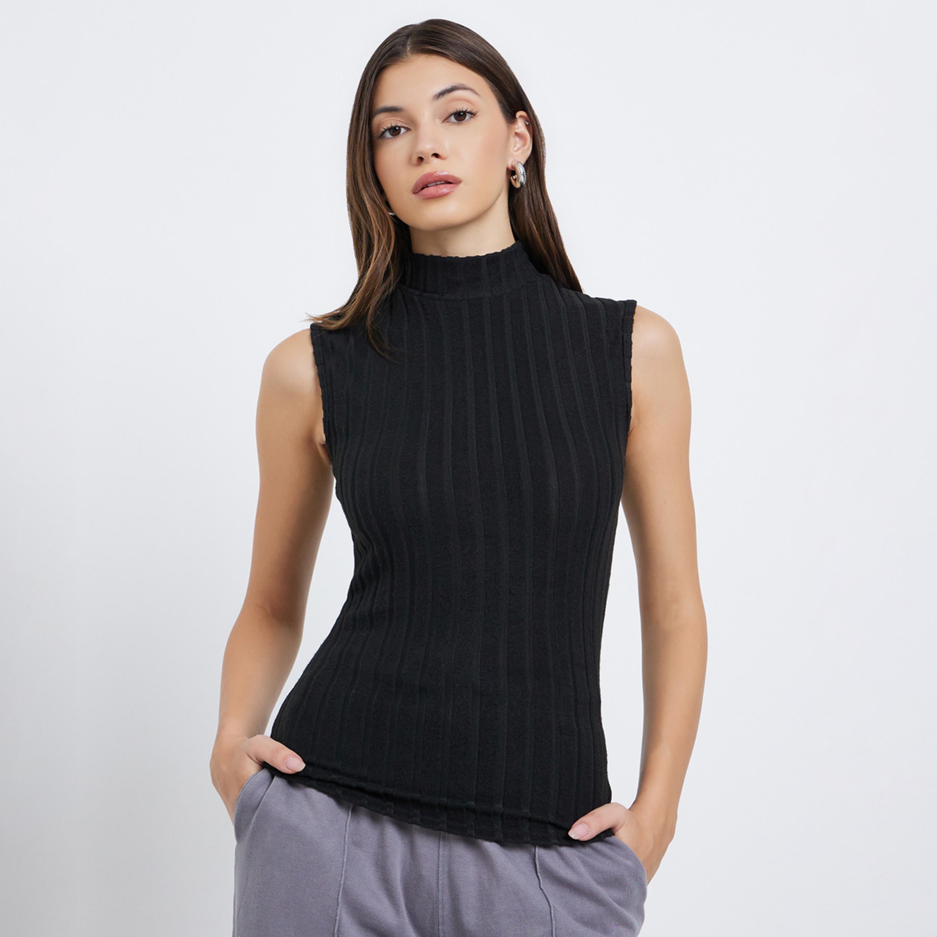 ستايلي - بلوزة محبوكة سوداء بدون أكمام-women-clothing-shirtsandblouses-shirts-image-1