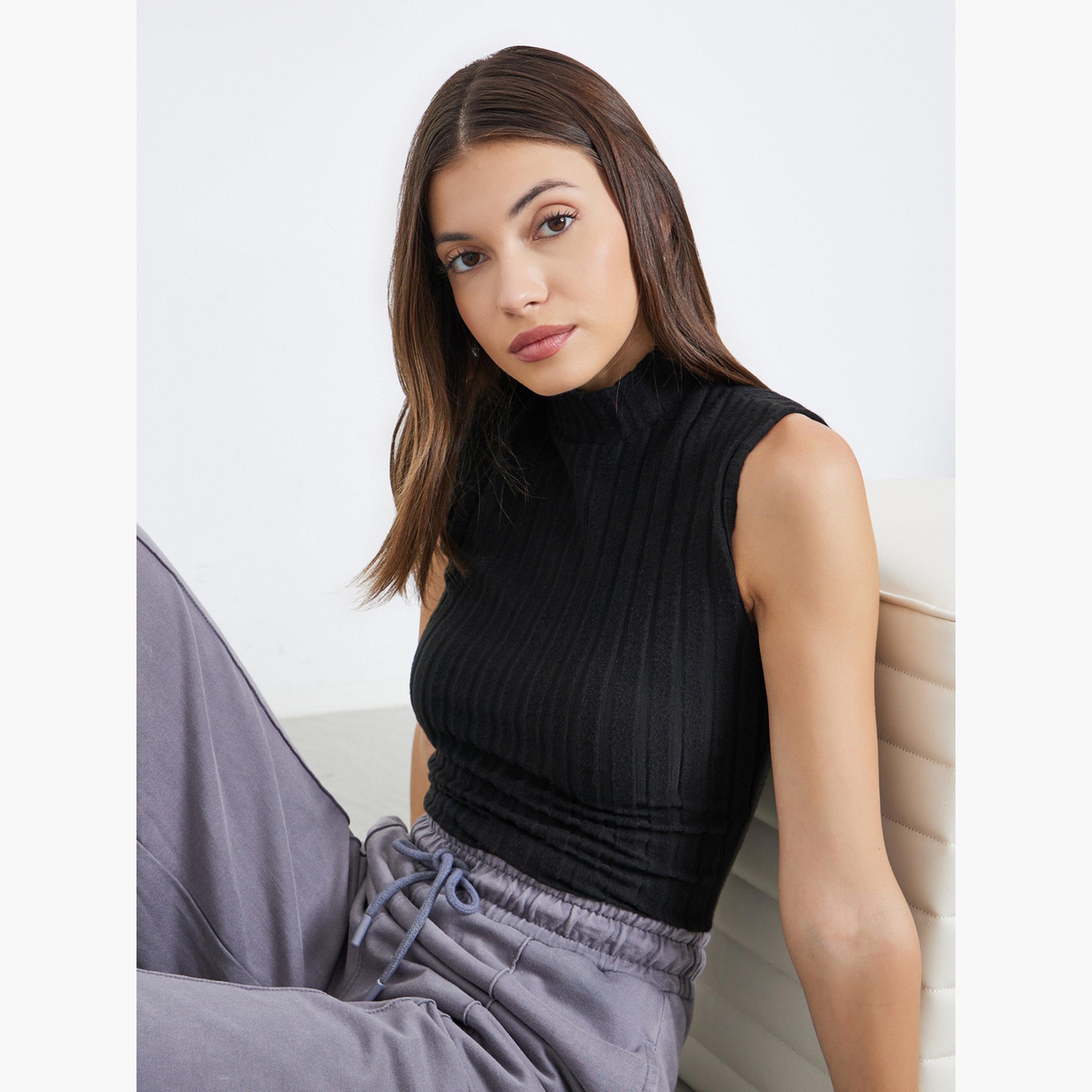 ستايلي - بلوزة محبوكة سوداء بدون أكمام-women-clothing-shirtsandblouses-shirts-image-3