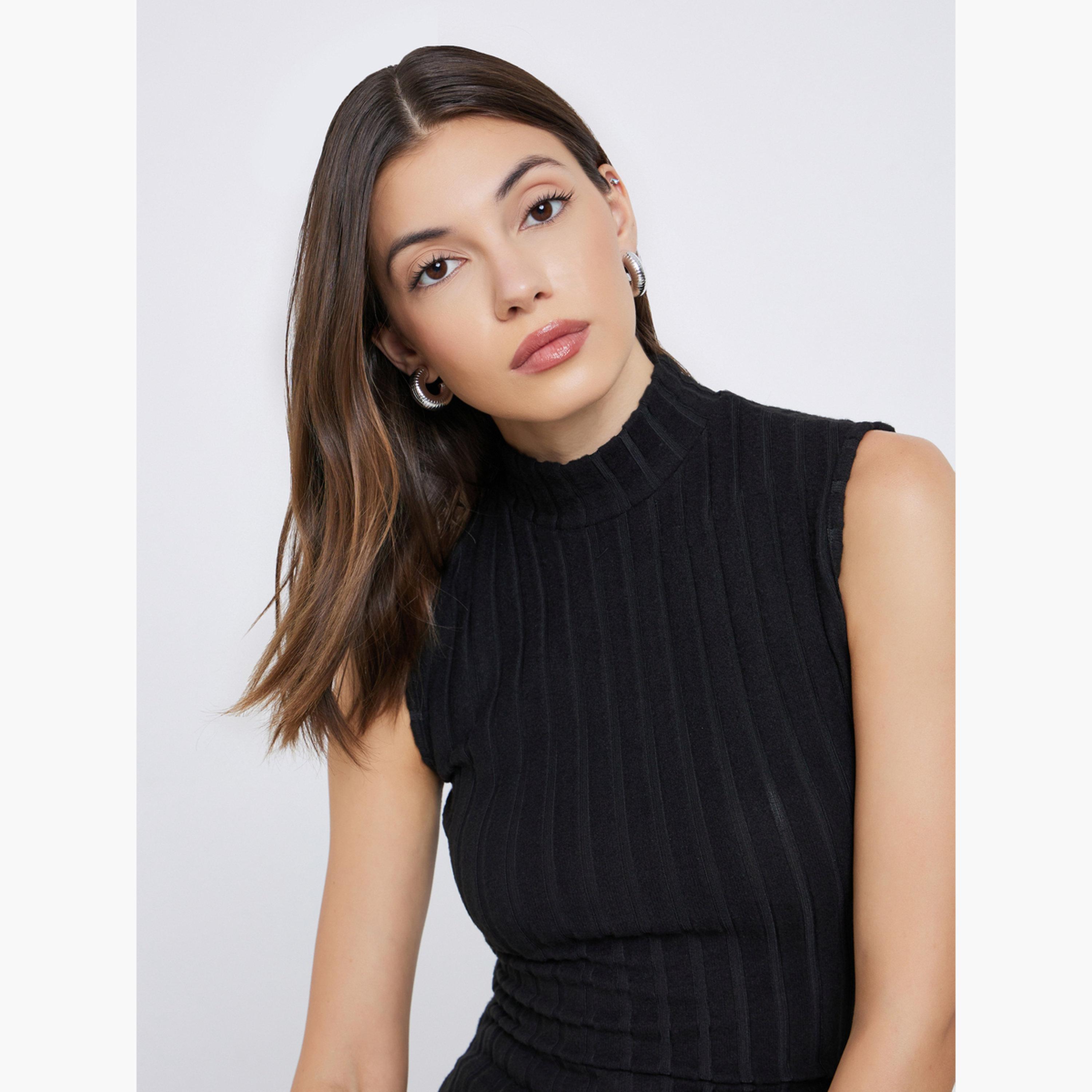 Styli Black Sleeveless Fitted Knit Top-women-clothing-shirtsandblouses-shirts-image-4