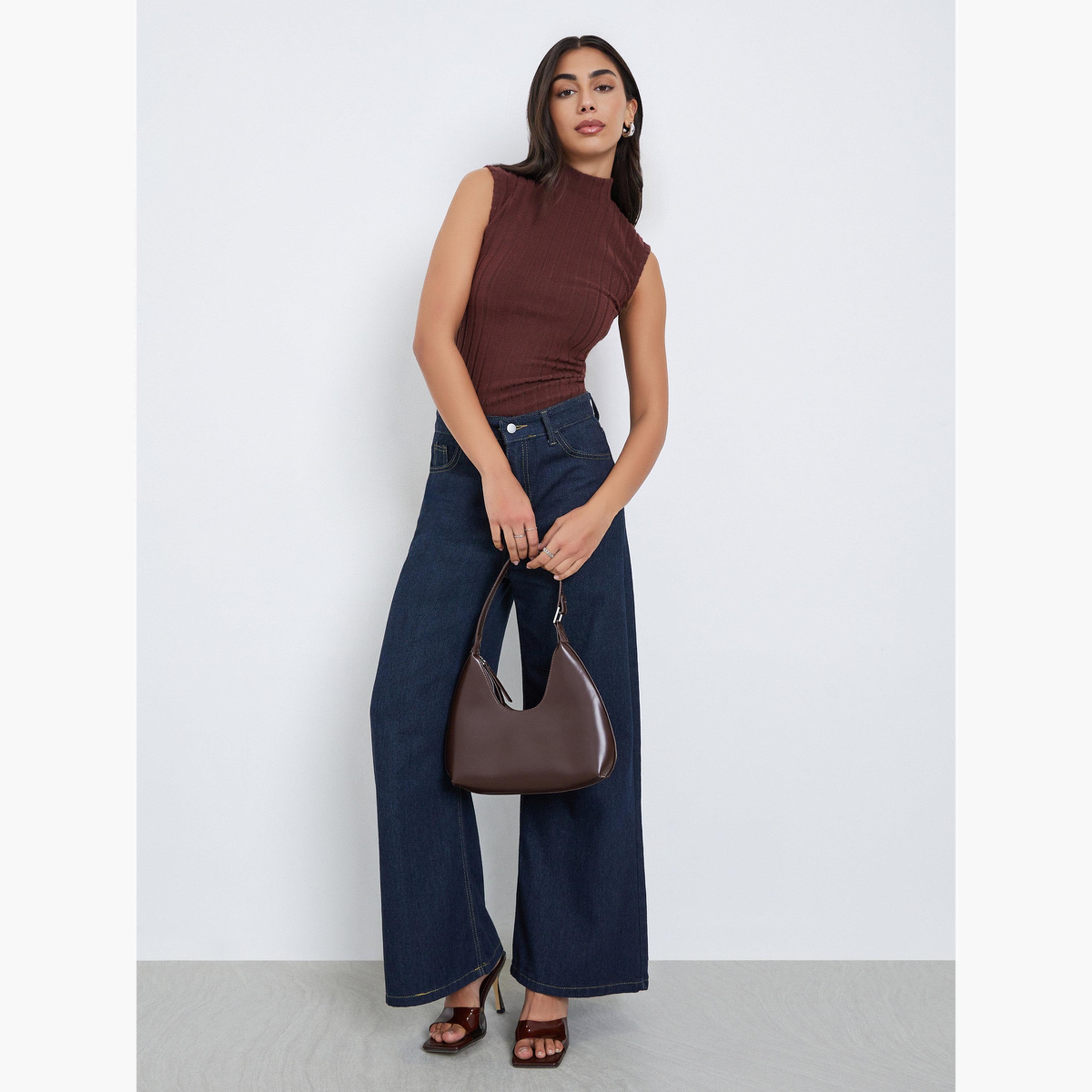 ستايلي - بلوزة محبوكة بنية اللون بدون أكمام-women-clothing-shirtsandblouses-shirts-image-2