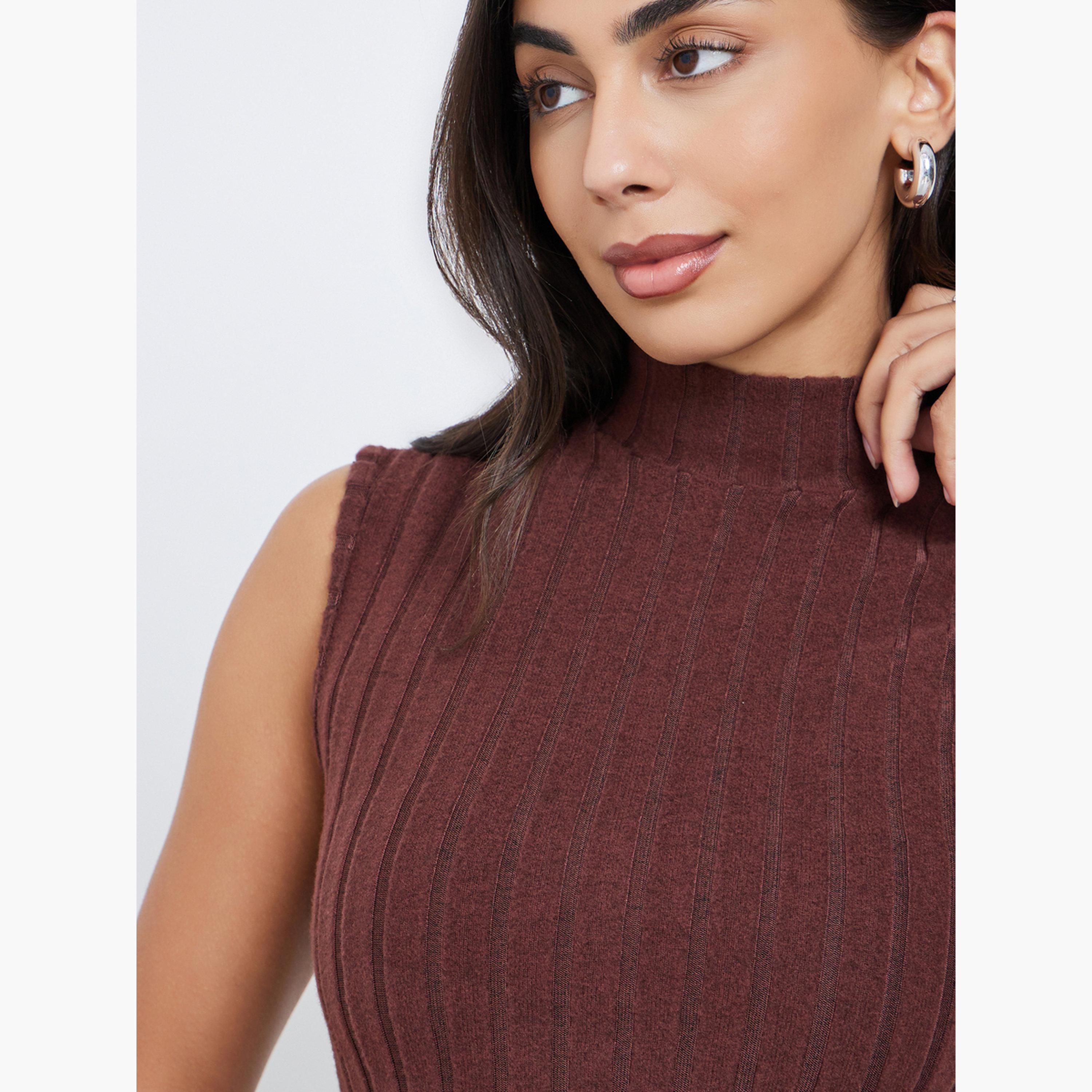 Styli Brown Sleeveless Fitted Knit Top-women-clothing-shirtsandblouses-shirts-image-4