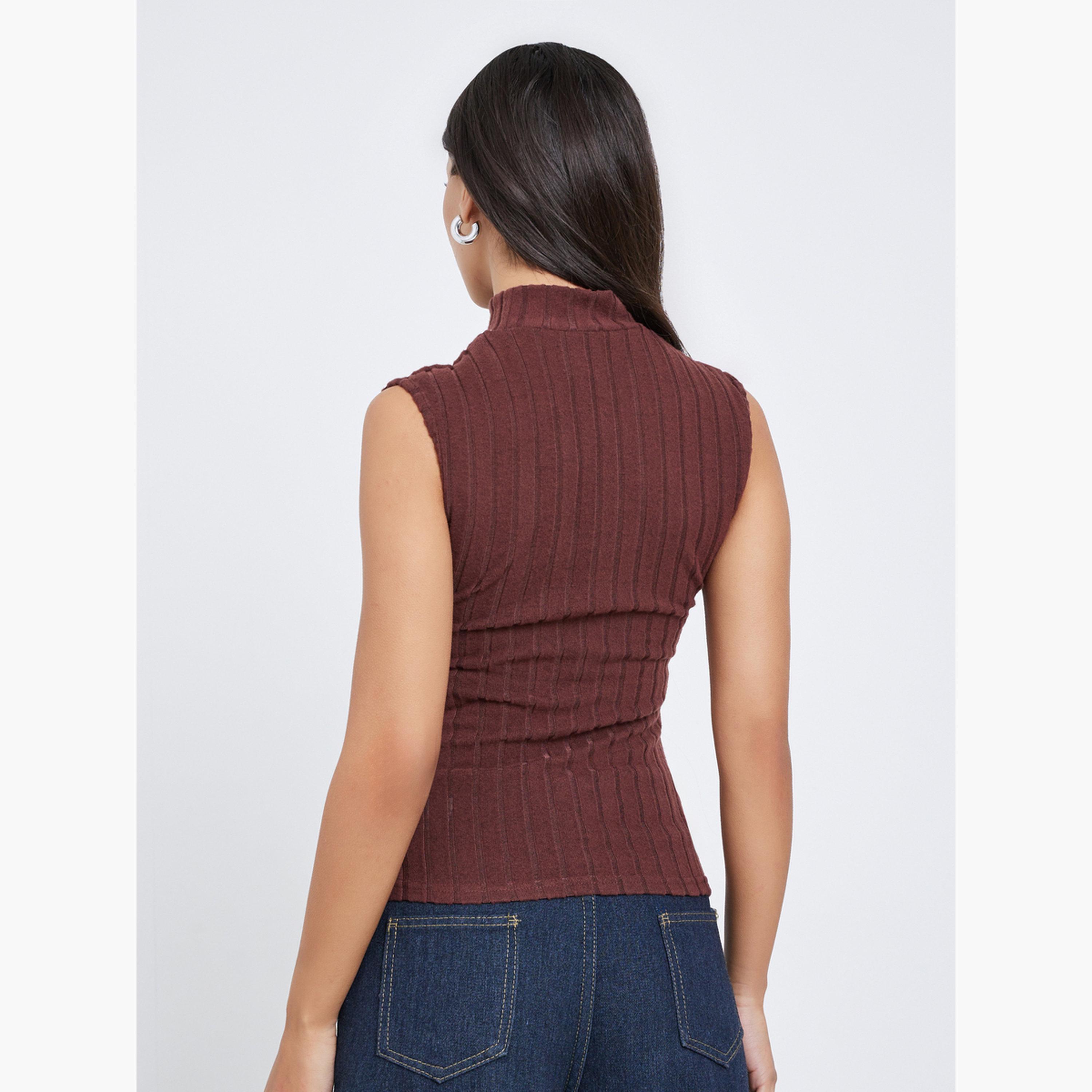 Styli Brown Sleeveless Fitted Knit Top-women-clothing-shirtsandblouses-shirts-image-5