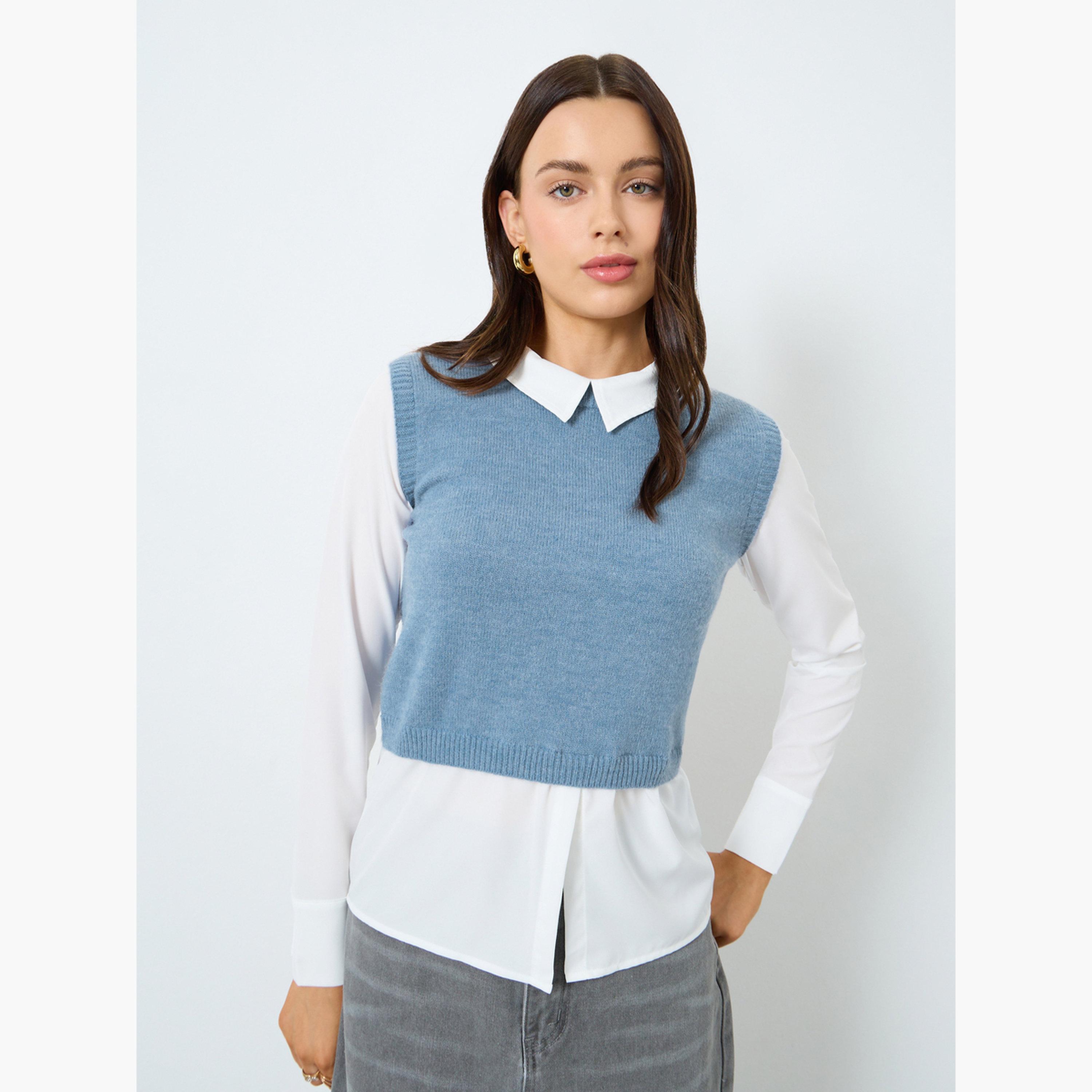 ستايلي - سترة زرقاء بدون أكمام مع قميص علوي للنساء-women-clothing-shirtsandblouses-shirts-image-1