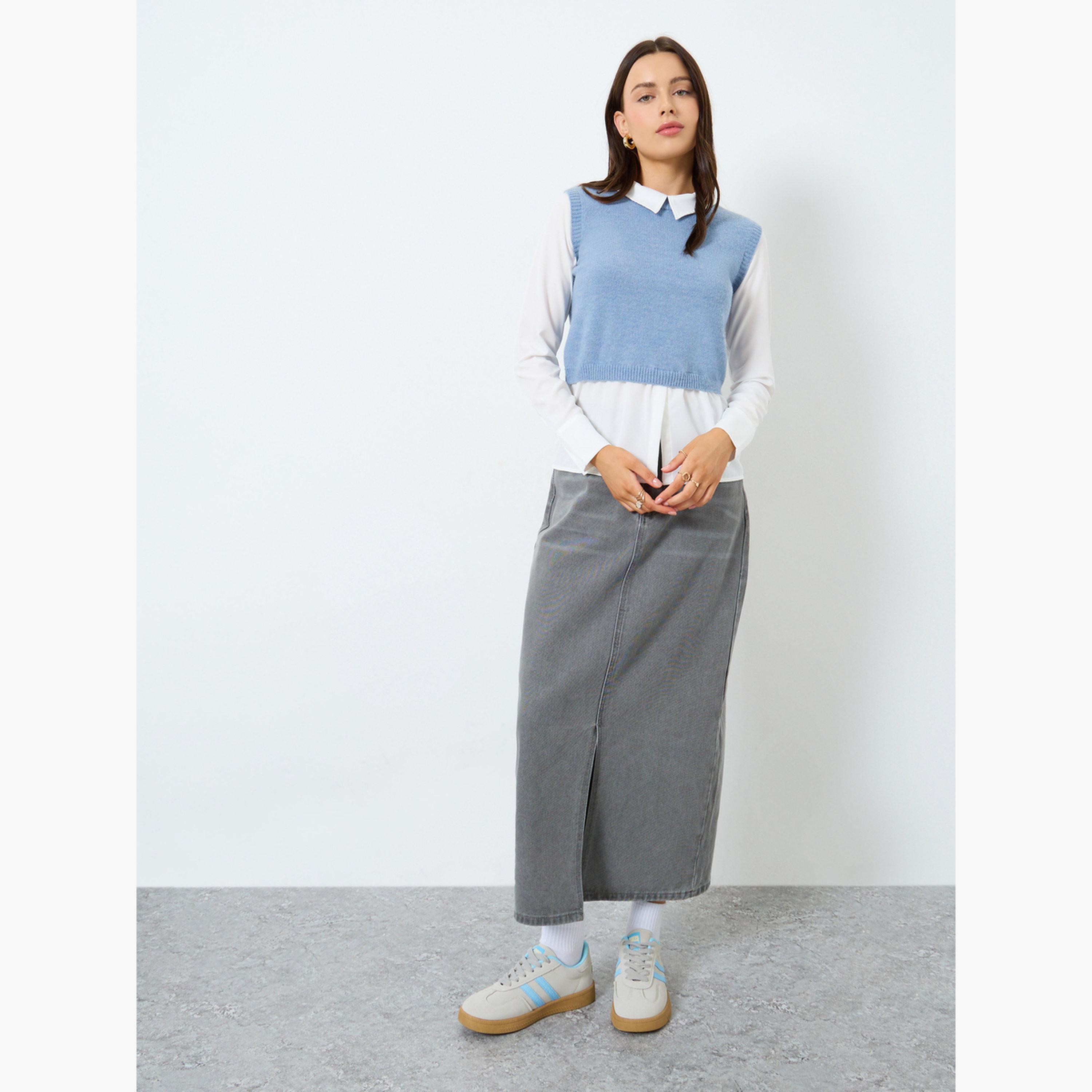 ستايلي - سترة زرقاء بدون أكمام مع قميص علوي للنساء-women-clothing-shirtsandblouses-shirts-image-2