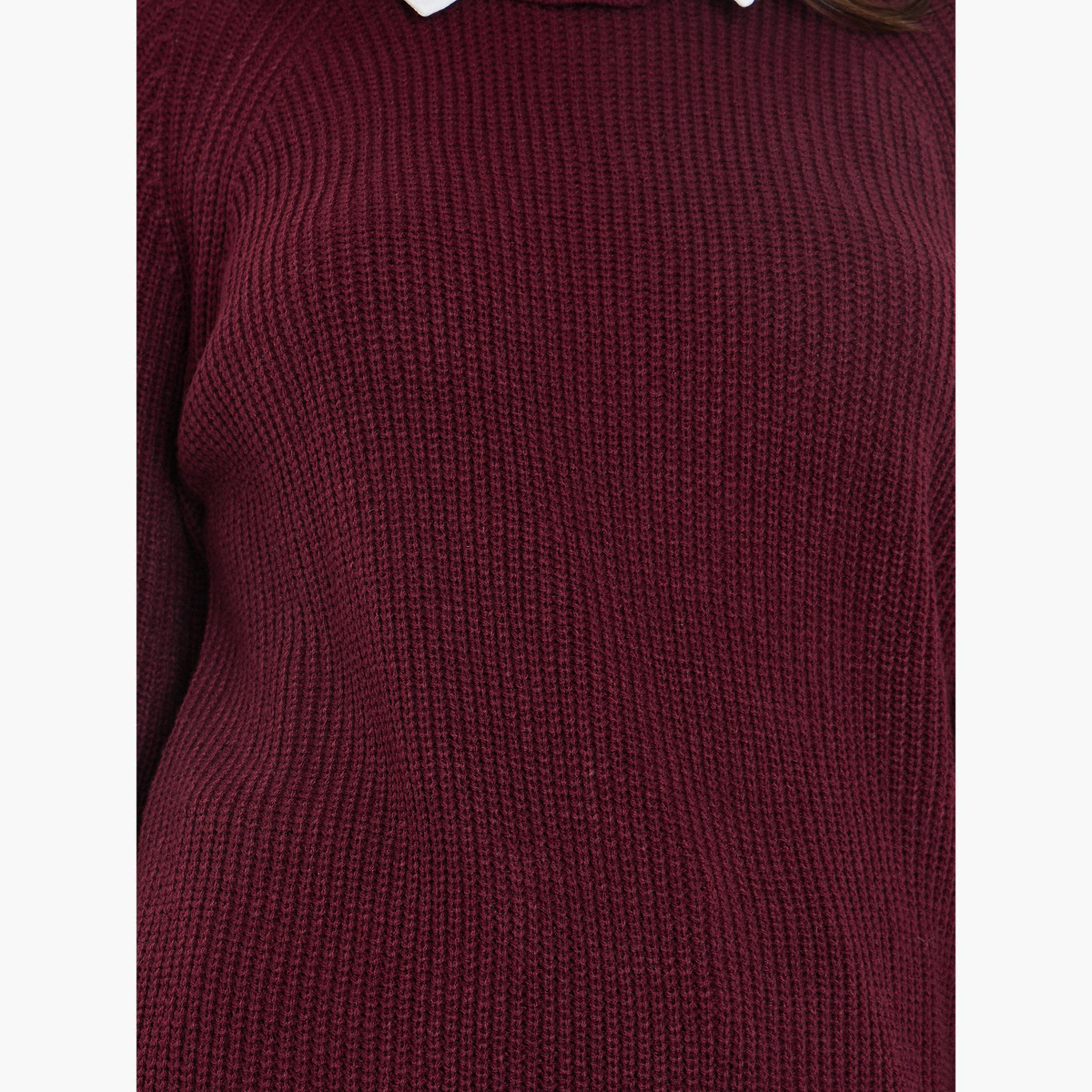 ستايلي - سترة محبوكة باللون البرغندي مع قميص للنساء-women-clothing-shirtsandblouses-shirts-image-4