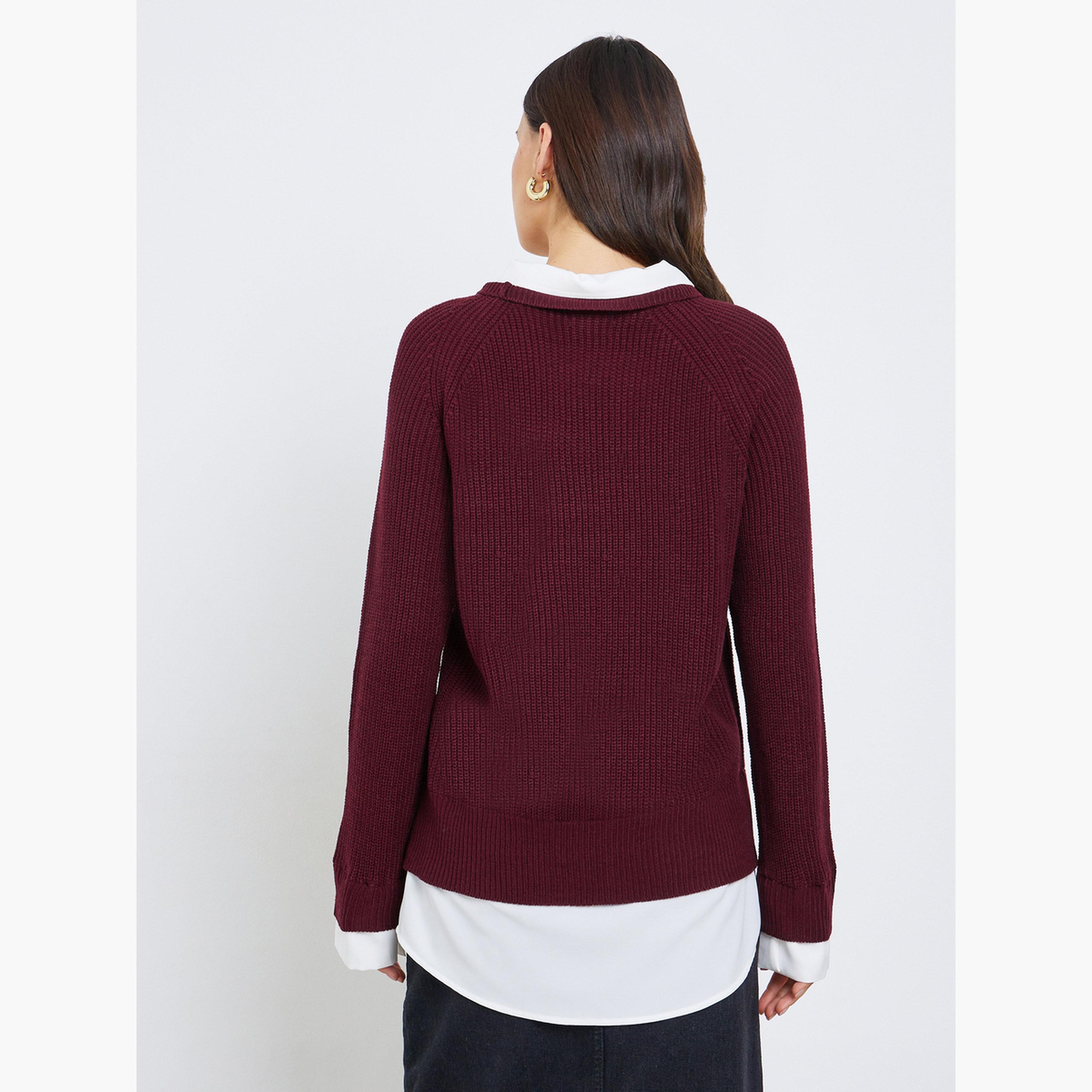 ستايلي - سترة محبوكة باللون البرغندي مع قميص للنساء-women-clothing-shirtsandblouses-shirts-image-5