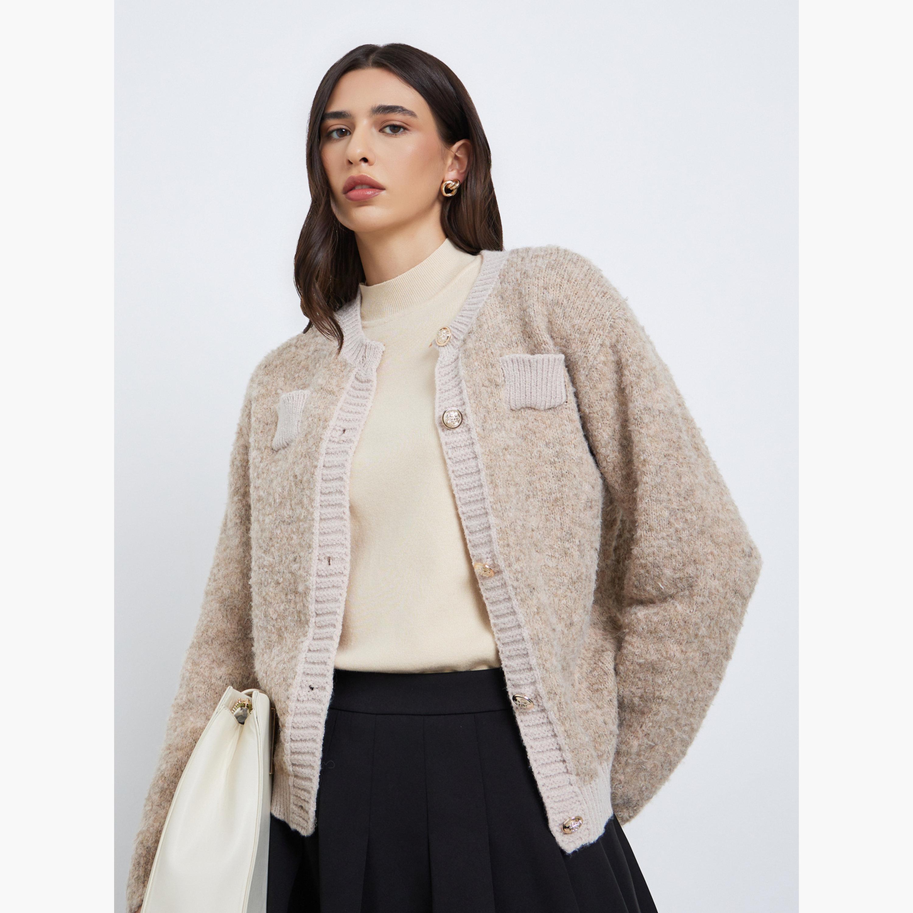 Styli Women Beige Regular Fit Mixed Yarn Cardigan-women-clothing-cardigansandjumpers-cardigans-image-3