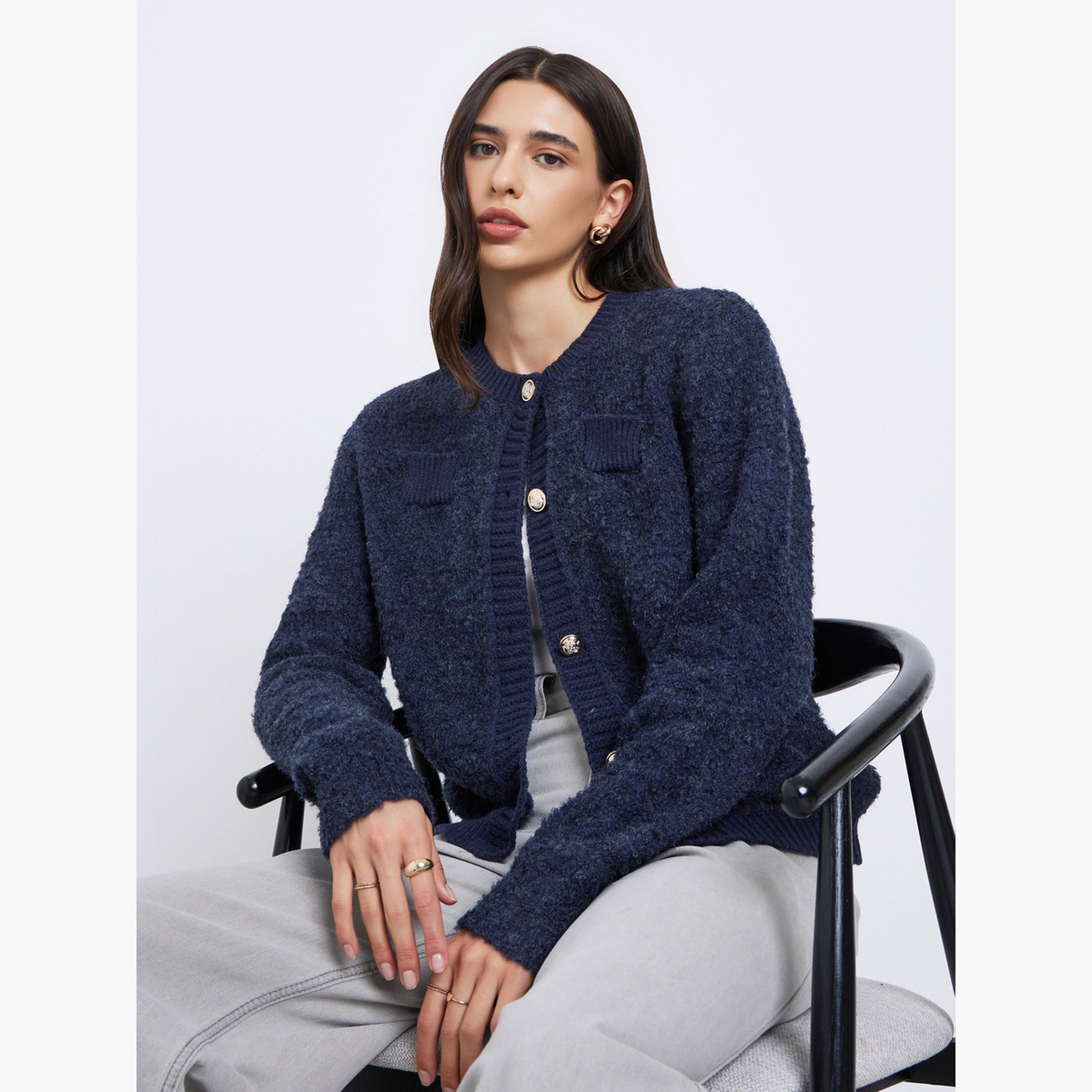 ستايلي - كارديغان أزرق داكن بقصّة عادية من خيوط مختلطة-women-clothing-cardigansandjumpers-cardigans-image-3